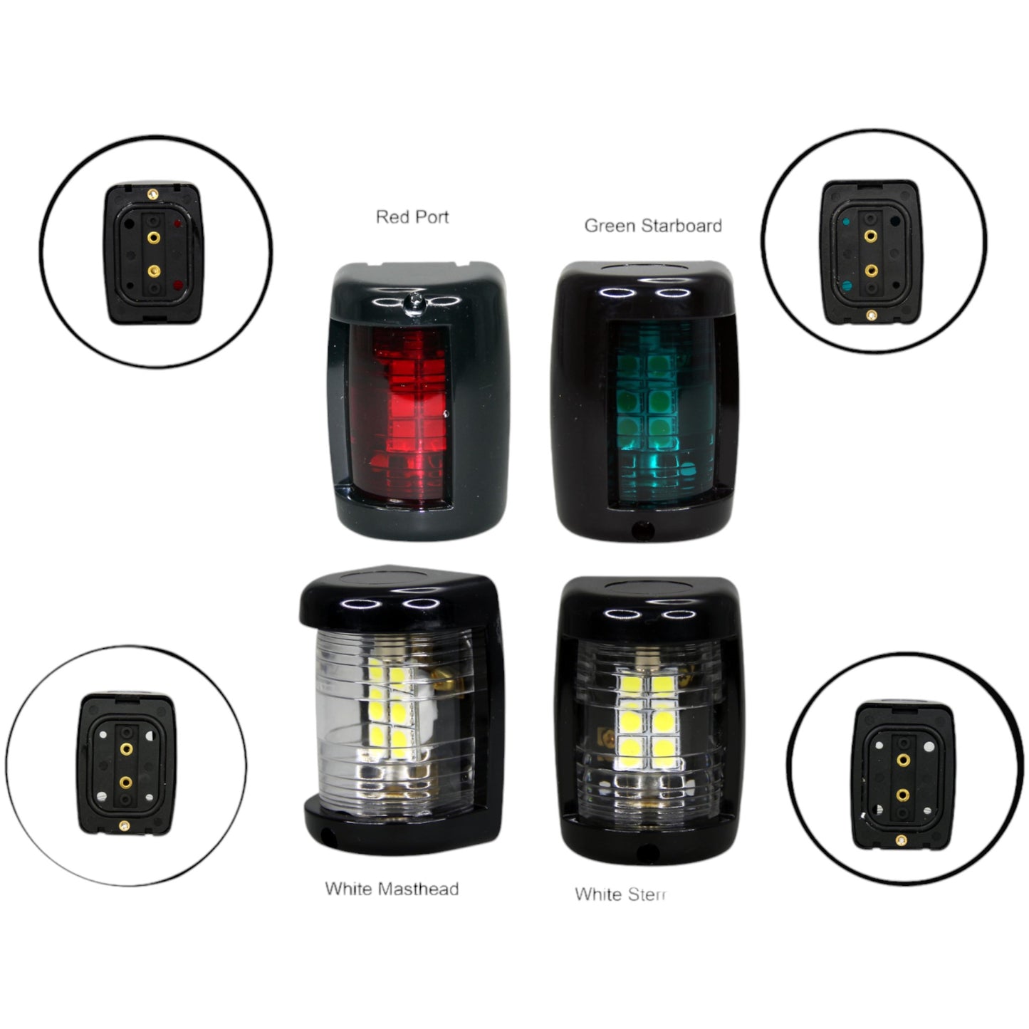 Pactrade Marine Boat Mini Green Starboard Red Port White Masthead and White Stern LED Navigation Light 12V up to 2NM (Black)