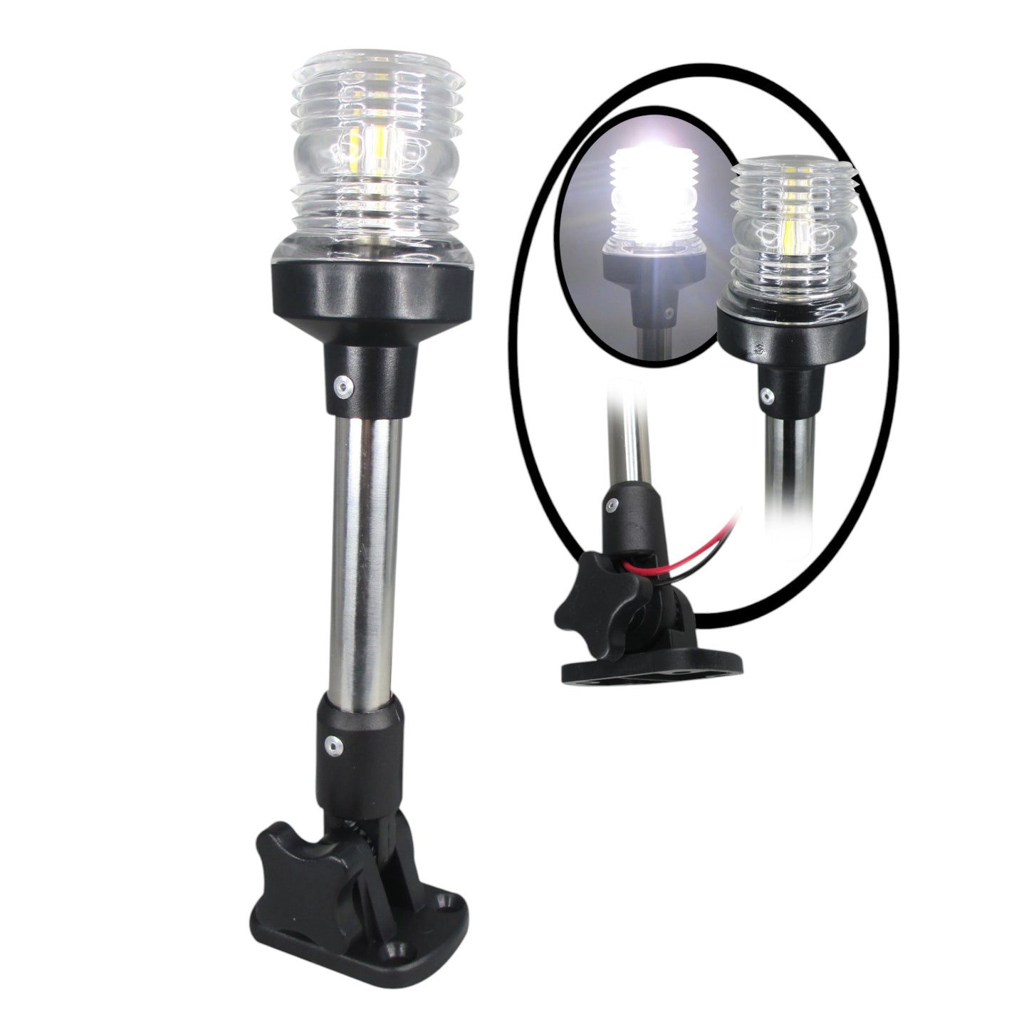 Pactrade Marine Boat Pontoon LED All Round Anchor Navigation Light SS Pole 12-24V Fold Down 9-1/2'' H USCG 2NM A16 Certified