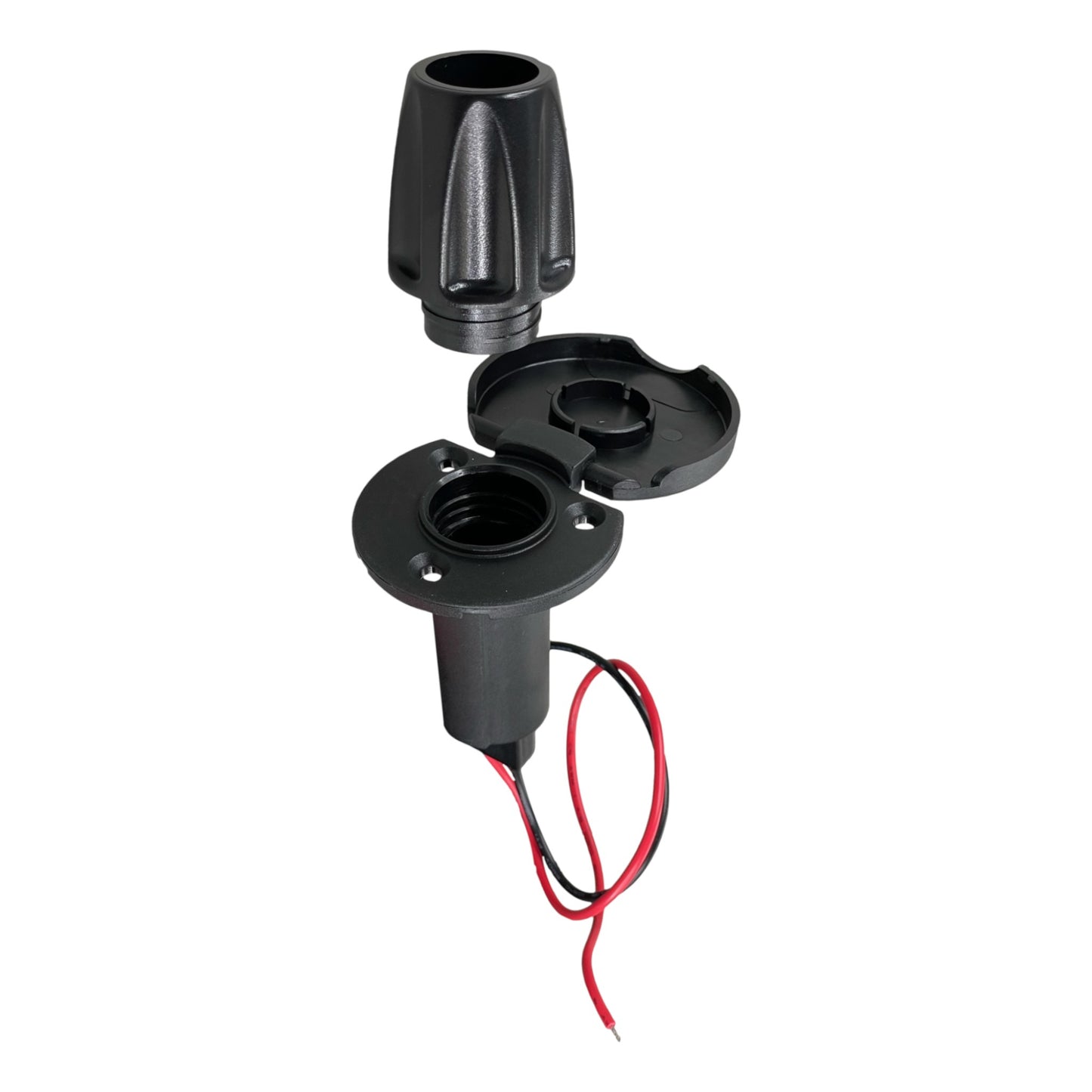 Pactrade Marine Black Nylon Cap 2-Prong Stern Light Pole Base Nylon Top Socket Plug-In Threaded Black Collar 5 Height 2-1/4" Diameter 1" Cutout Wired