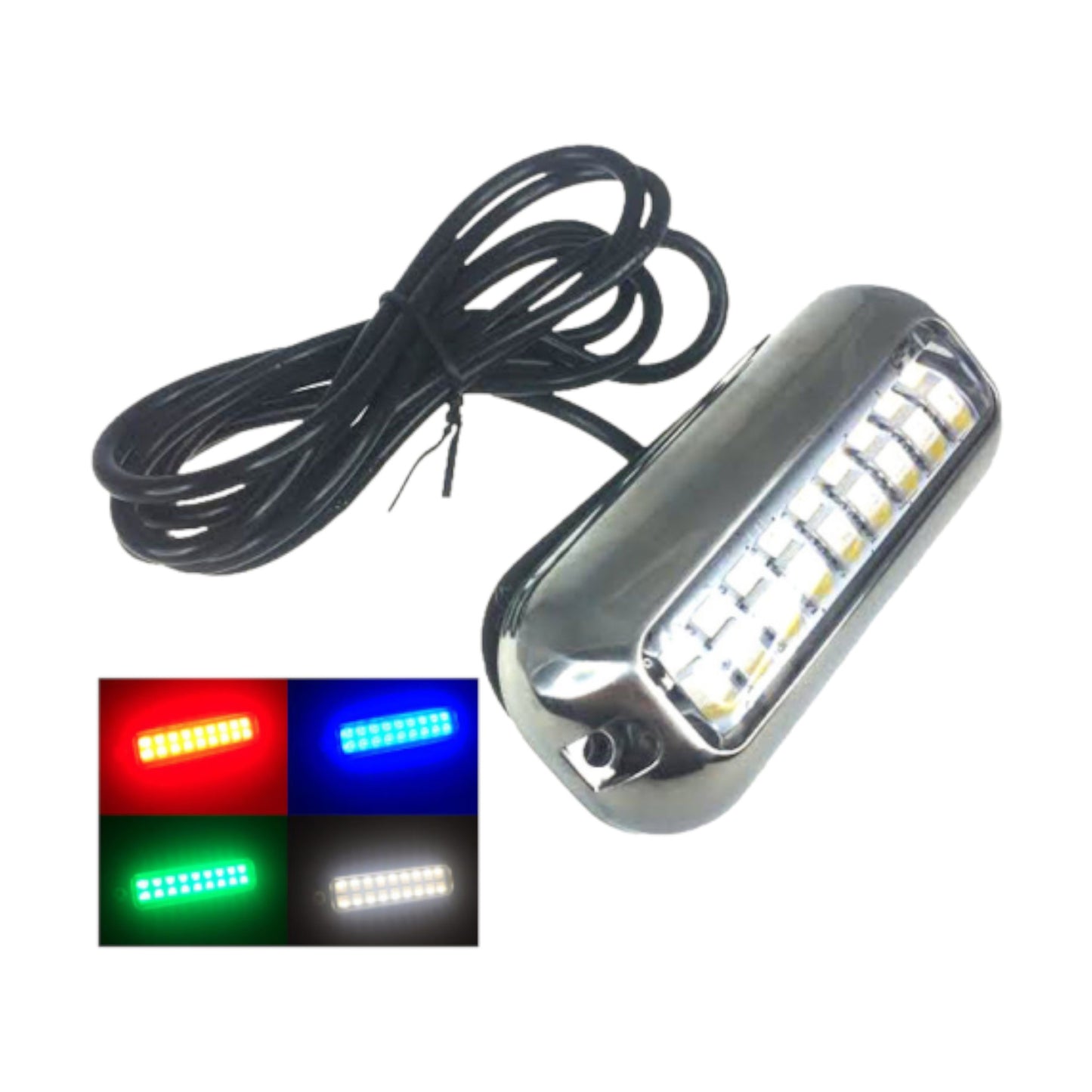 Pactrade Marine Red/Green/Blue/White 18 LED Underwater Light w/ SS 316 Trim Ring