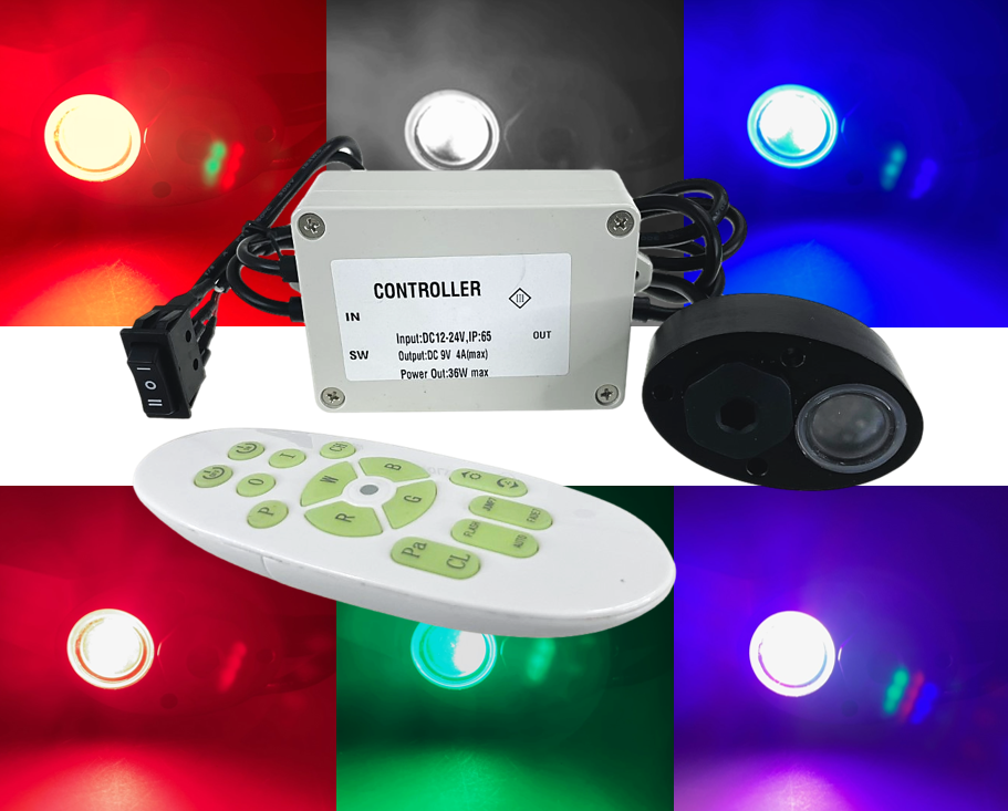 Pactrade Marine Black Aluminum Housing Plug/Transom Underwater Light DC12-24V LED Waterproof IP68 36W Max LED Lengthy Wired with 433MHz Remote Control Red Green Blue White (Single LED)