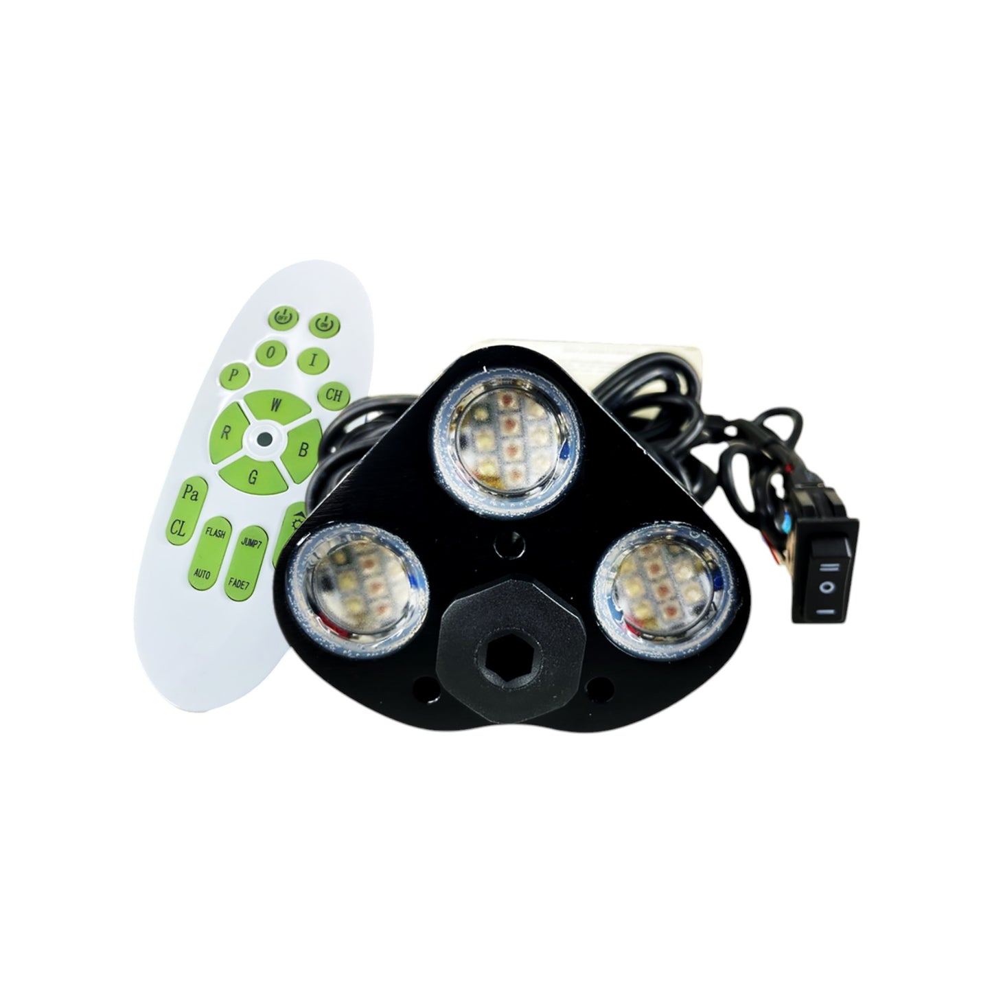 Pactrade Marine Black Aluminum Housing Plug/Transom Underwater Light DC12-24V LED Waterproof IP68 36W Max Triple LED Lengthy Wired with 433MHz Remote Control Red Green Blue White
