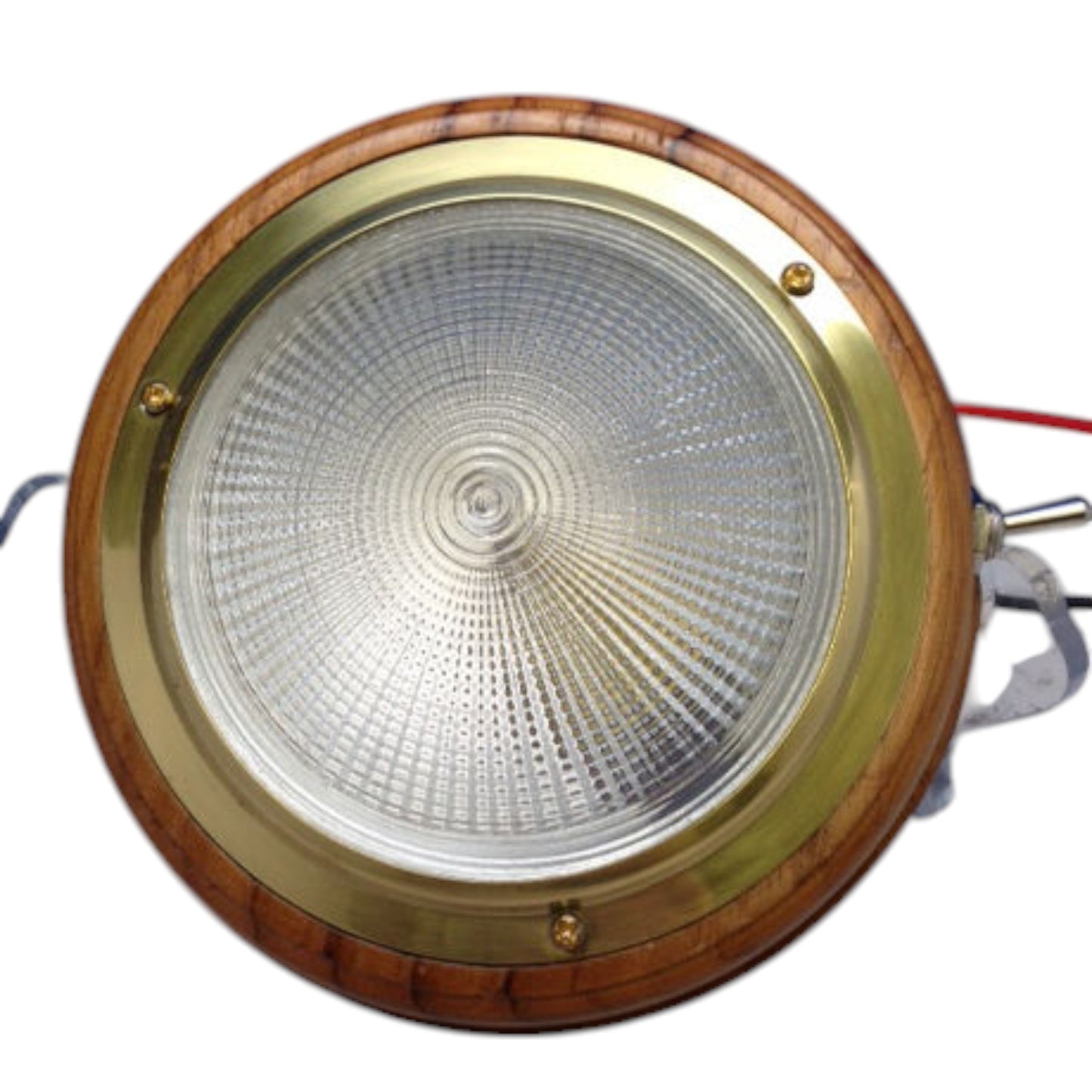 Pactrade Marine Boat 4" Dome Light PC Lens Brass Ring Teak Base Housing 15W Bulb