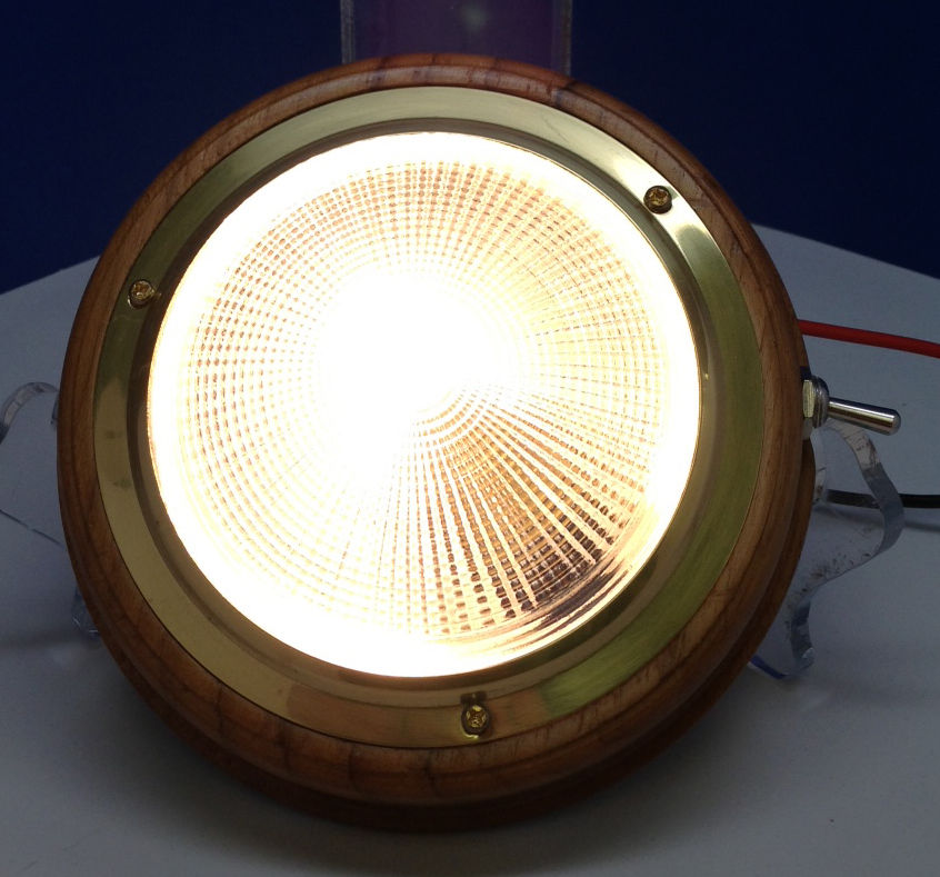 Pactrade Marine Boat 4" Dome Light PC Lens Brass Ring Teak Base Housing 15W Bulb