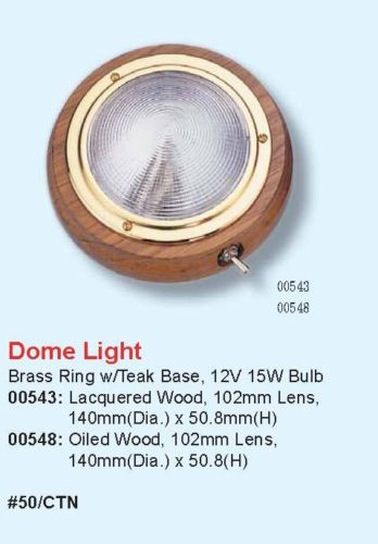 Pactrade Marine Boat 4" Dome Light PC Lens Brass Ring Teak Base Housing 15W Bulb