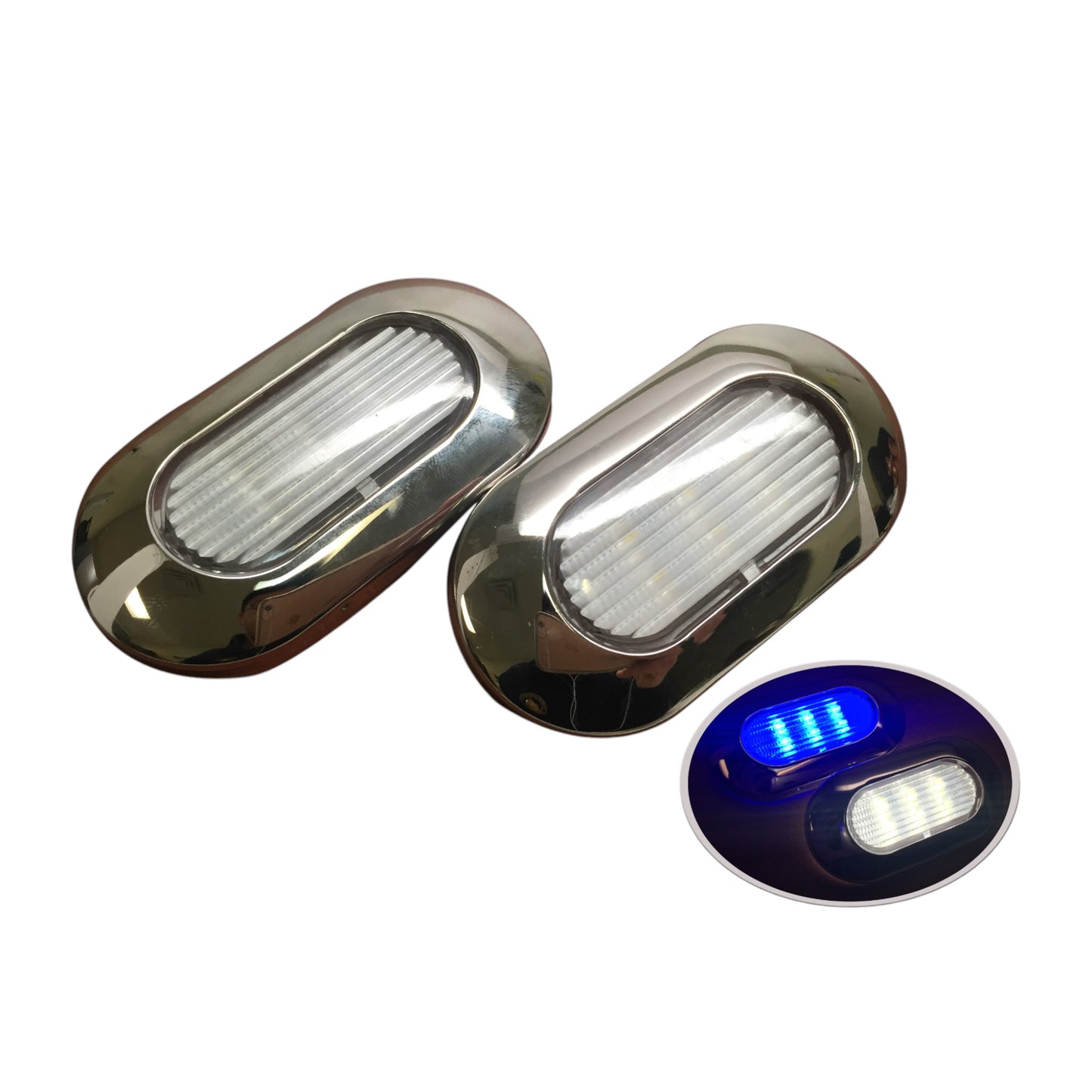 Pactrade Marine Boat 1 Nature White & 1 Blue LED Light SS304 Housing Surface Mount
