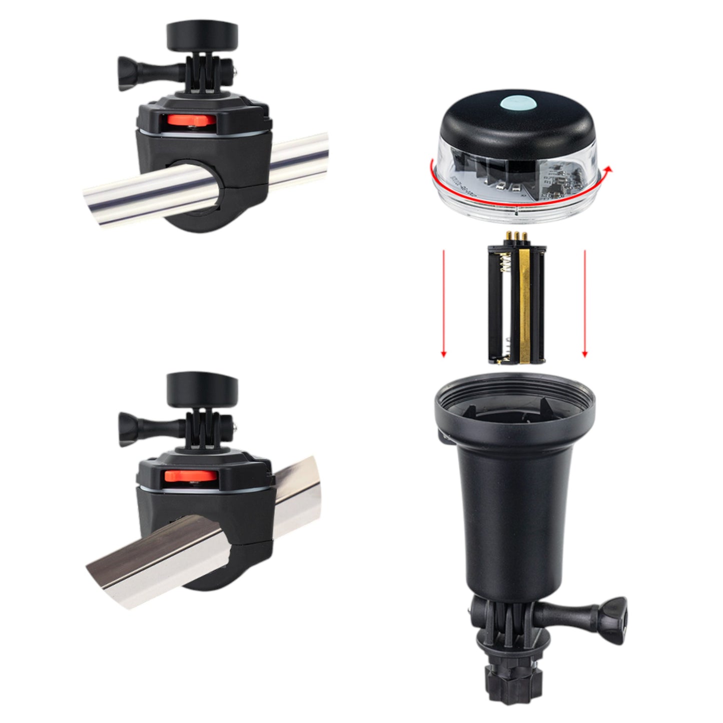 Pactrade Marine Navigation Lights for Boats LED - Red/Green Battery Powered Nav Lights for Boats - Rail Mount, Swivel Base, 3-Mode Operation - 1NM Waterproof