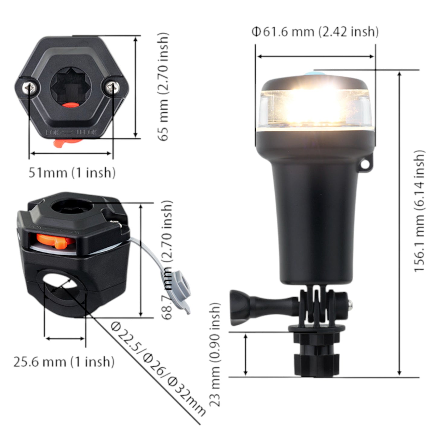 Pactrade Marine Navigation Lights for Boats LED - White Battery Powered Nav Lights for Boats - Rail Mount, Swivel Base, 2-Mode Operation - 1NM Waterproof