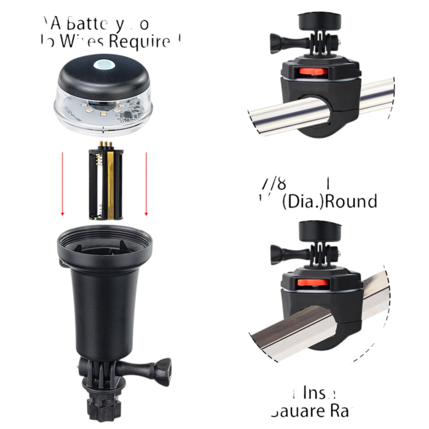 Pactrade Marine Navigation Lights for Boats LED - White Battery Powered Nav Lights for Boats - Rail Mount, Swivel Base, 2-Mode Operation - 1NM Waterproof