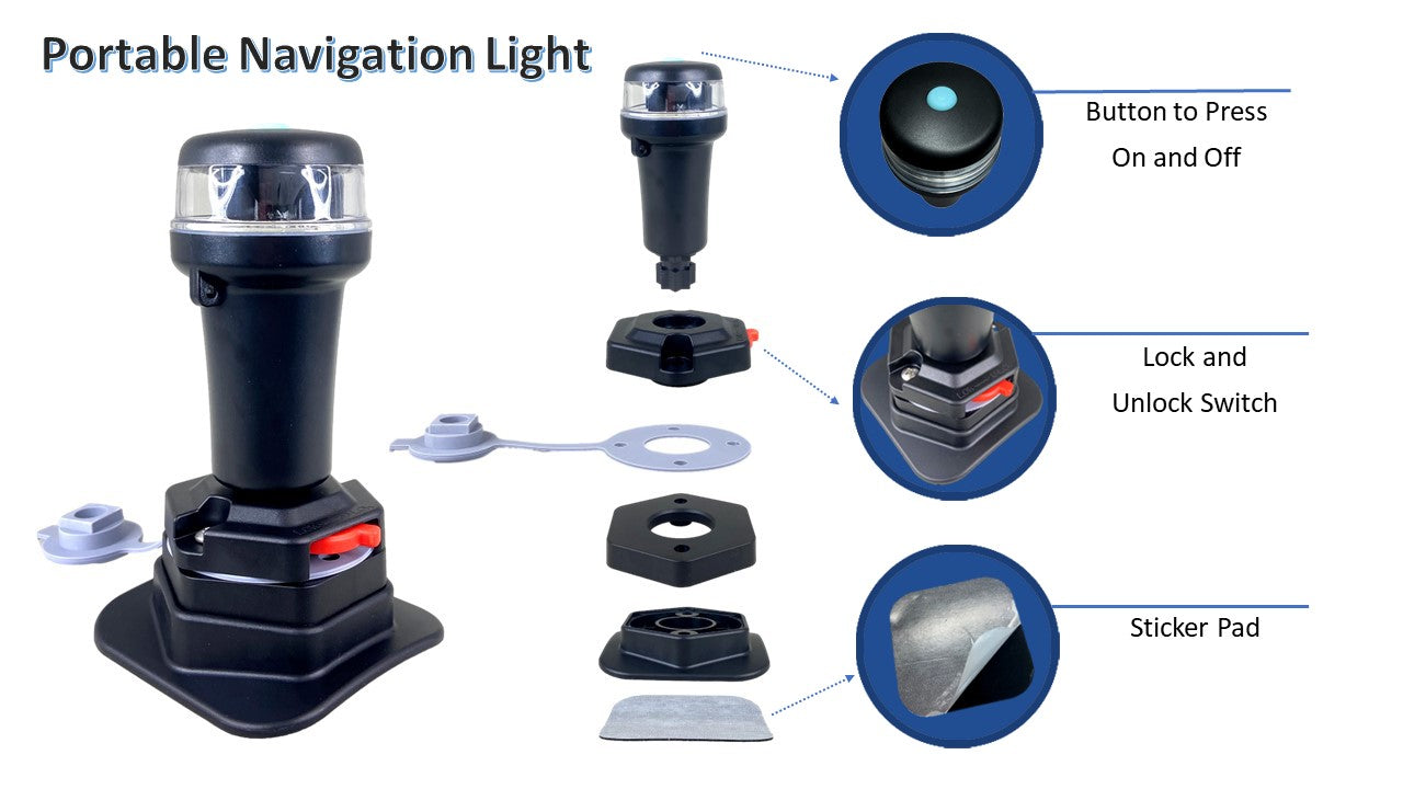 Pactrade Marine Black Housing Navigation Light Inflatable Boat Surface Mount Adhesive Base LED 3 AA Battery Operated (Green + Red with Base Mounts)