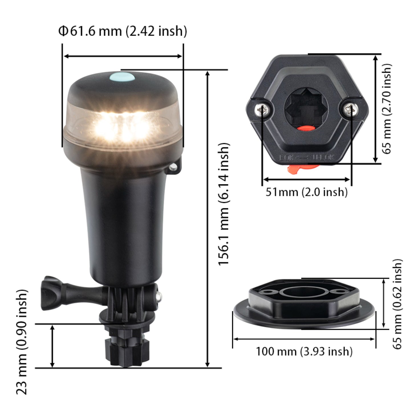 Pactrade Marine Navigation Lights for Boats LED - White Battery Powered Nav Lights for Boats - Surface Mounts (Flat), Swivel Base, 2-Mode Operation - 1NM Waterproof