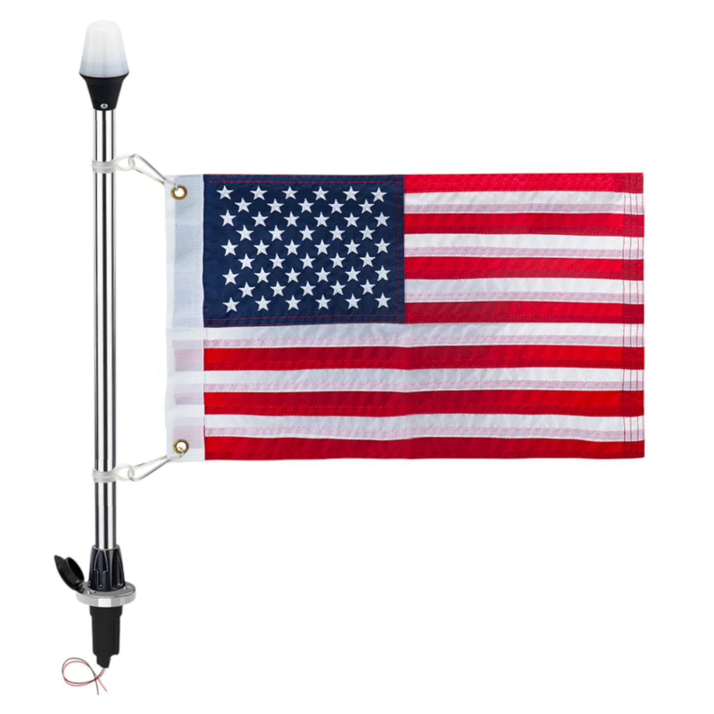 Pactrade Marine Navigation Lights for Boats LED - 24-Inch White LED Stern Light/LED Anchor Light with Removable Flat-Top Base and American Flag 12x18 Inches (193 LM, 2 NM) | Boat Navigation Lights