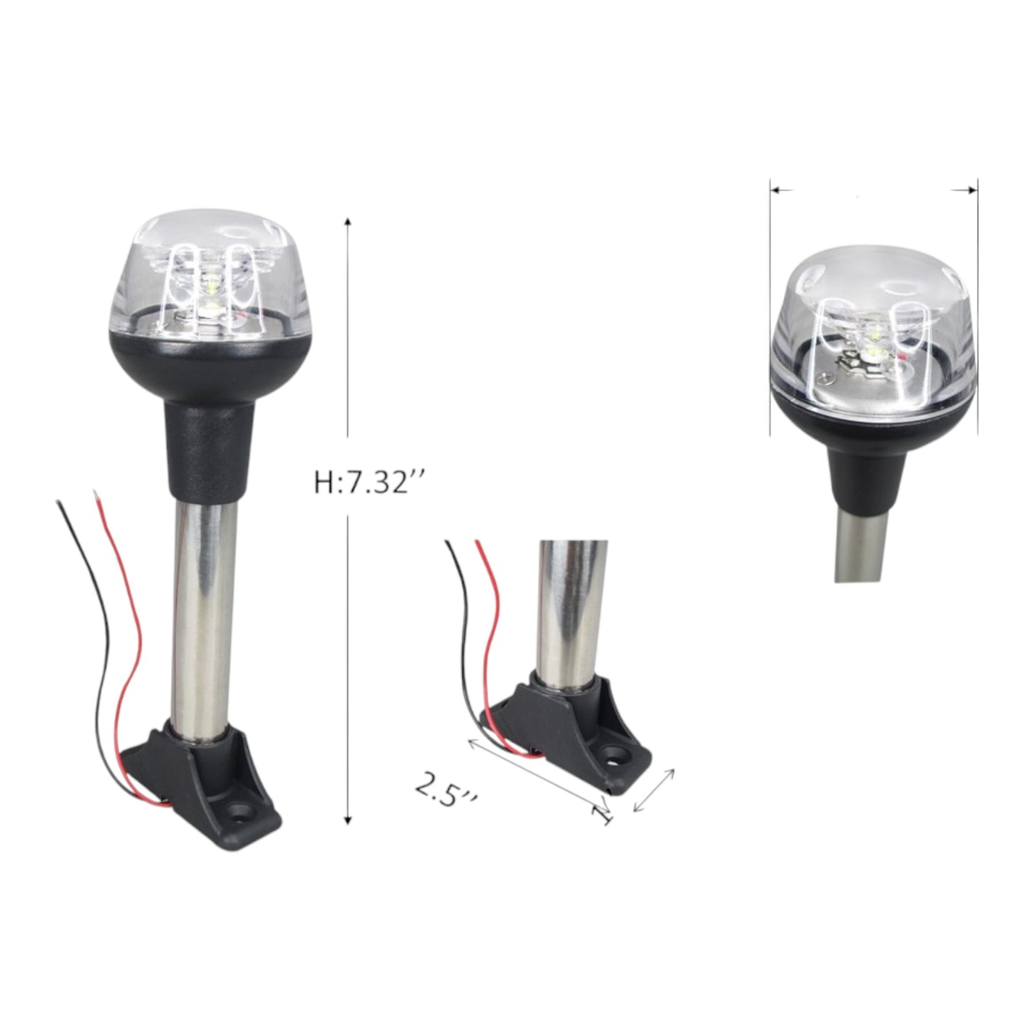 Pactrade Marine Boat LED All Round Anchor Navigation Light SS Pole 8-30V Height 7-1/2'' USCG 2NM A-16 Certified