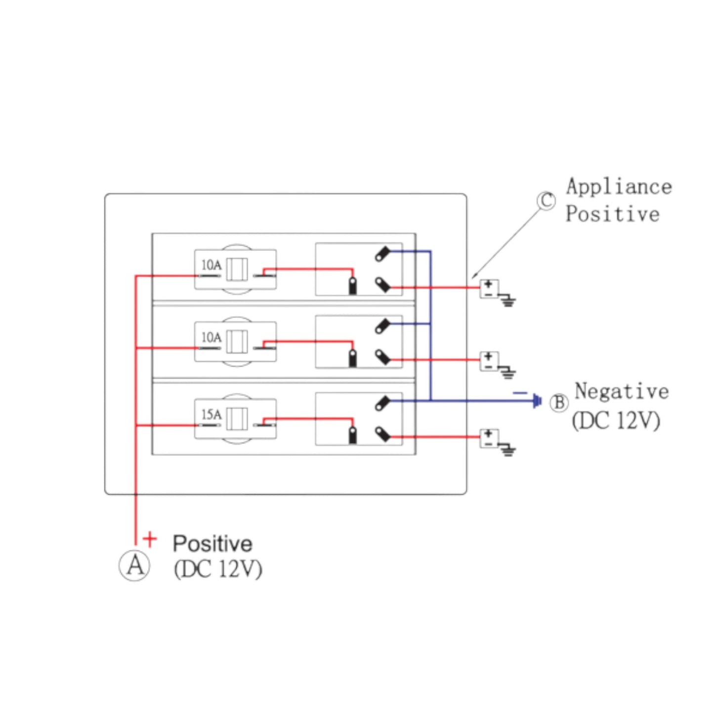 Pactrade Marine Boat 3 Gang Splashproof Switch Panel ODM Circuit Breaker with Caps