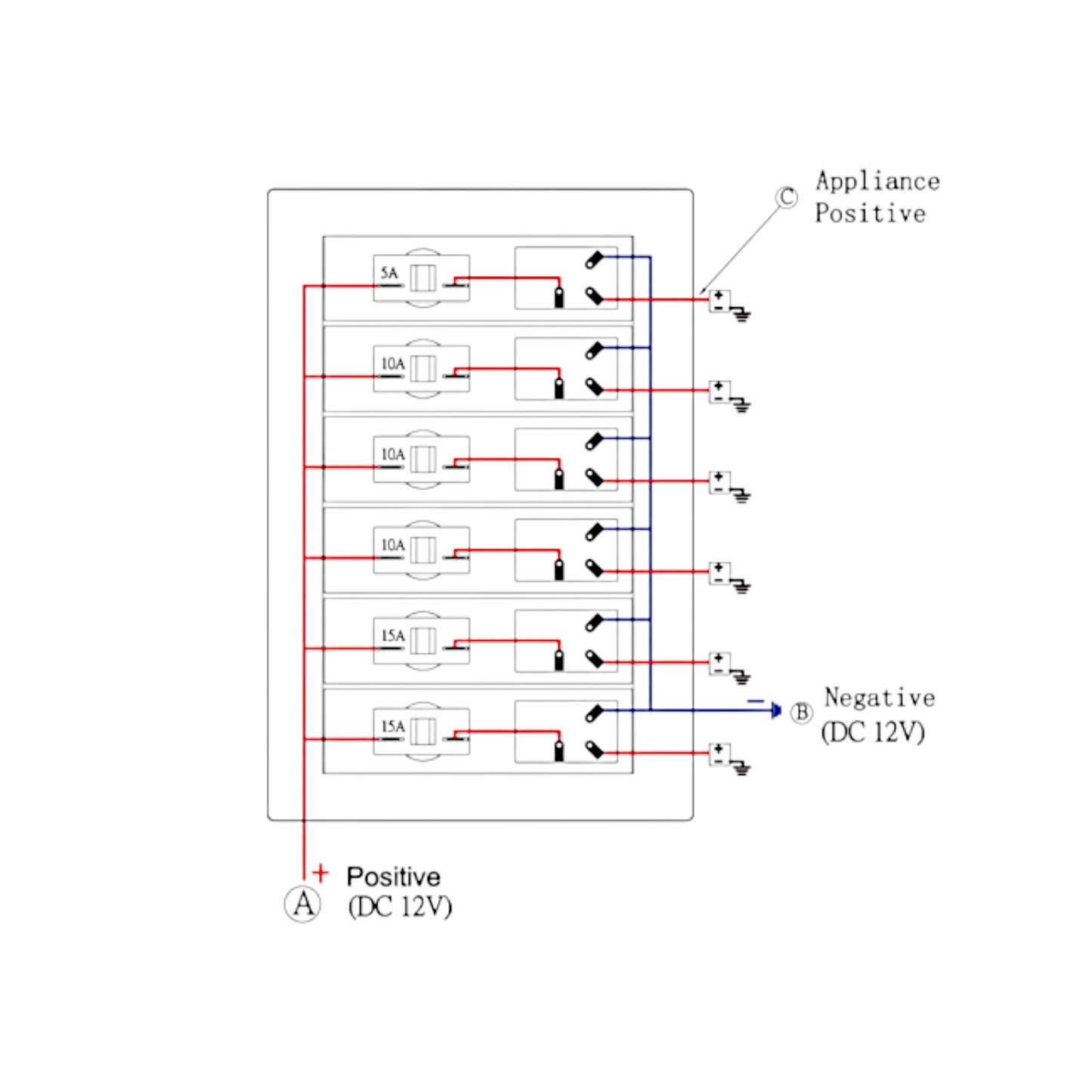 Pactrade Marine Boat 6 Gang Splashproof Switch Panel ODM Circuit Breaker with Caps