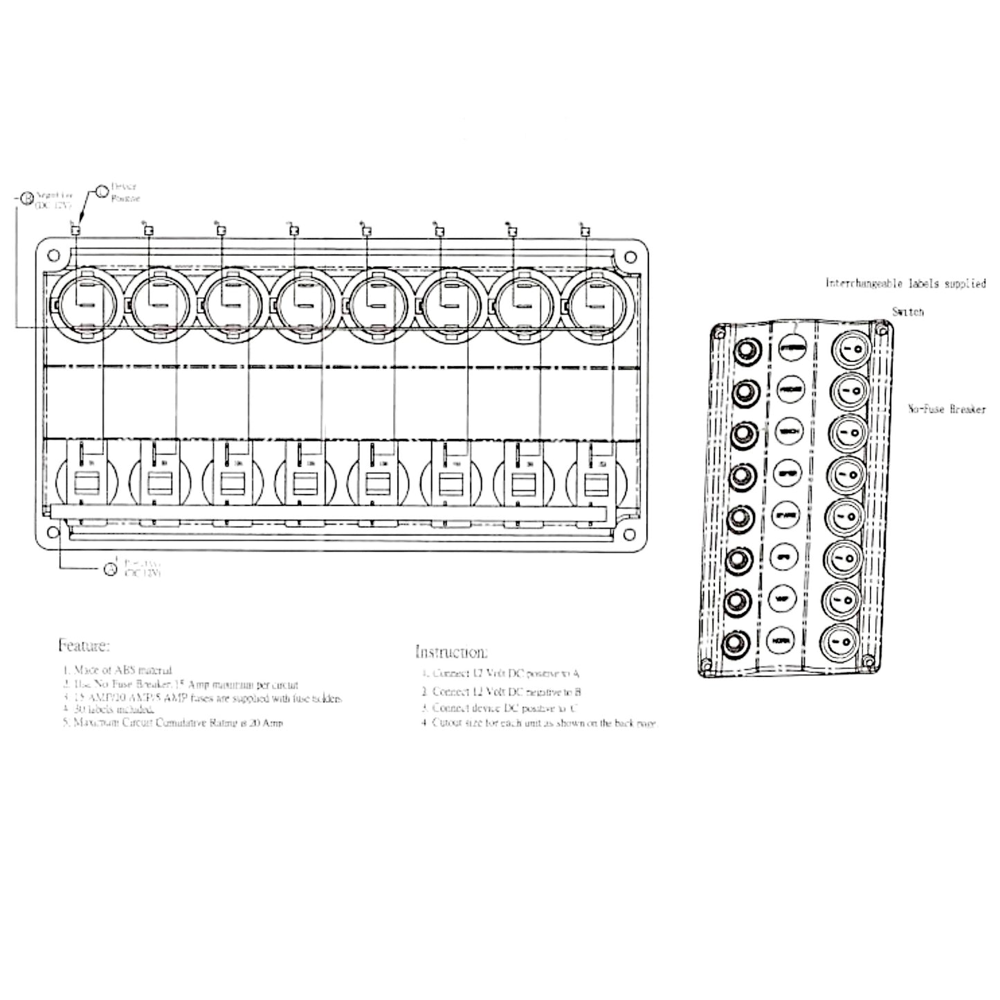 Pactrade Marine Boat Splashproof Wave Design 8 Gang Switch Panel UL LED Indicator