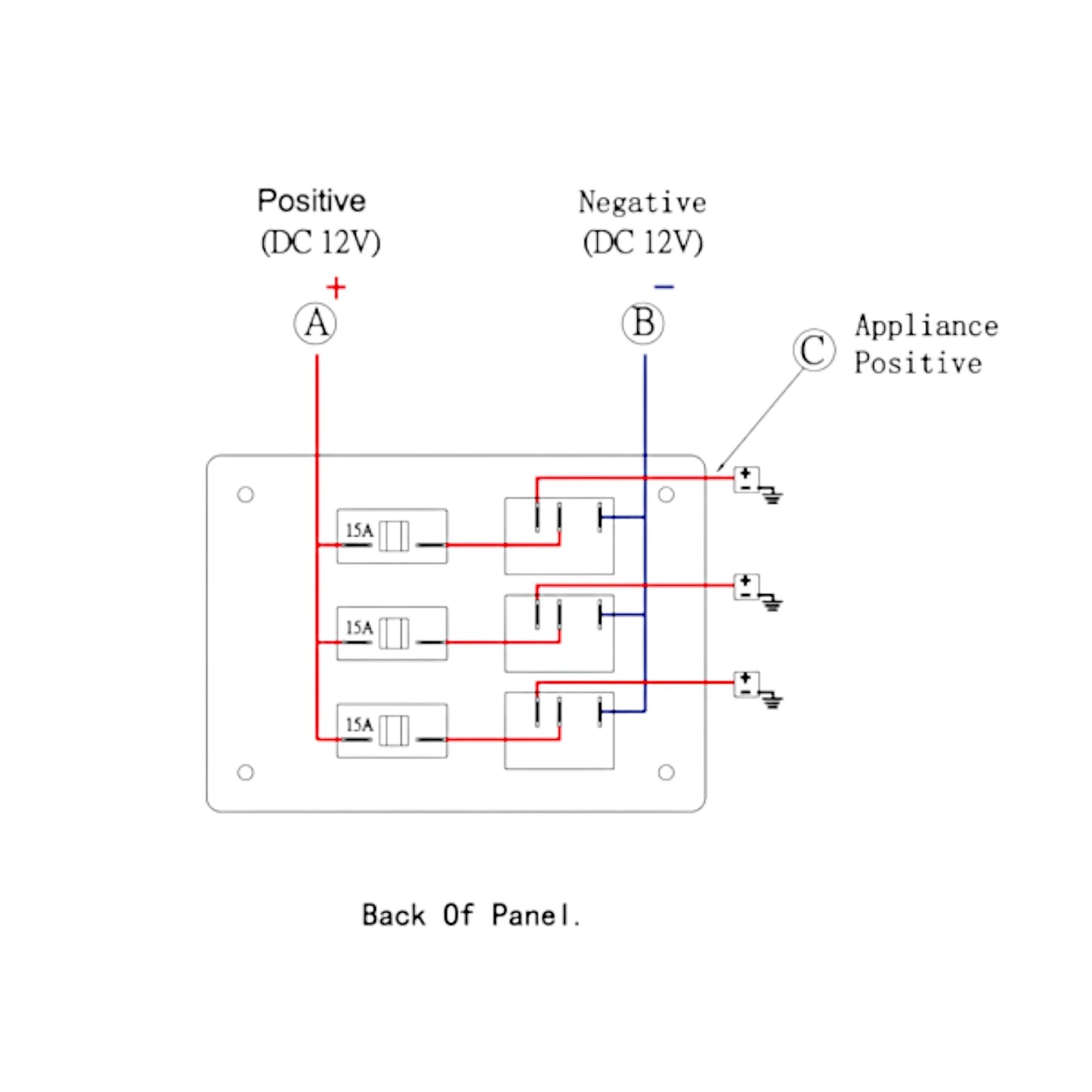 Pactrade Marine Boat 3 Gang Splashproof Switch Panel 12V ODM