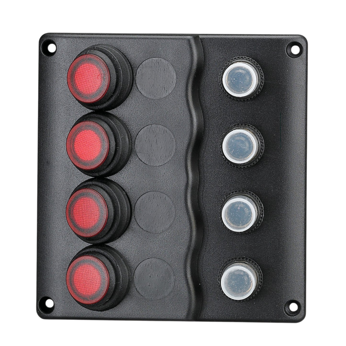 Pactrade Marine Boat IP65 Switch Panel 4 Gang No Fuse Circuit Breaker Wave Design