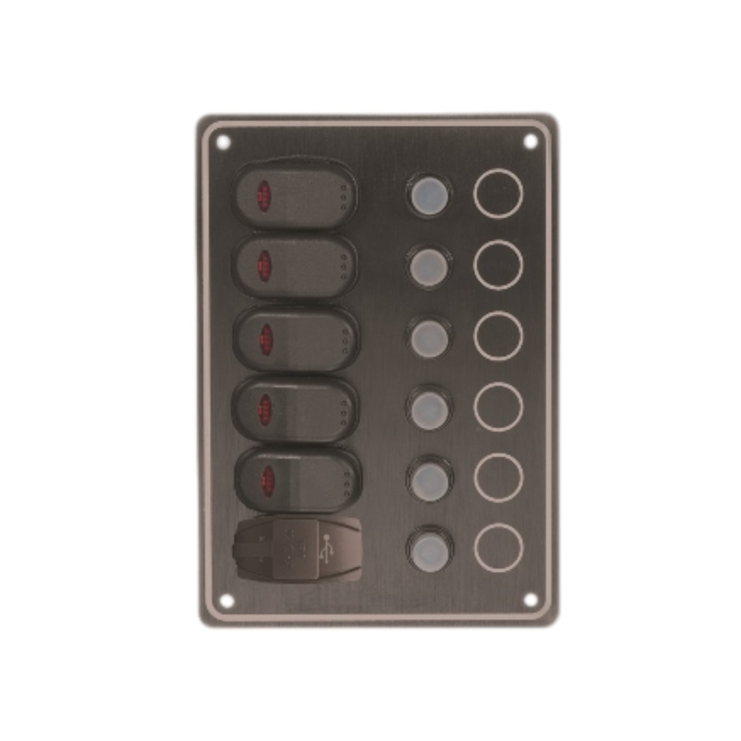 Pactrade Marine 6 Gang Waterproof Black Switch Panel With USB Charger 5x7.5"