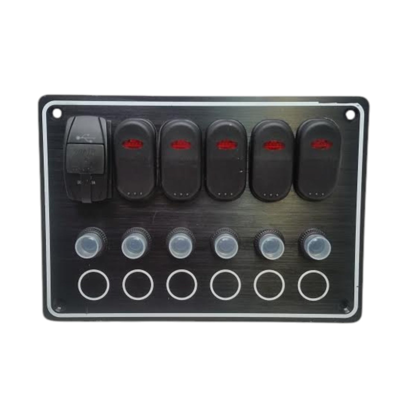 Pactrade Marine 6 Gang Waterproof Black Switch Panel With USB Charger 5x7.5"