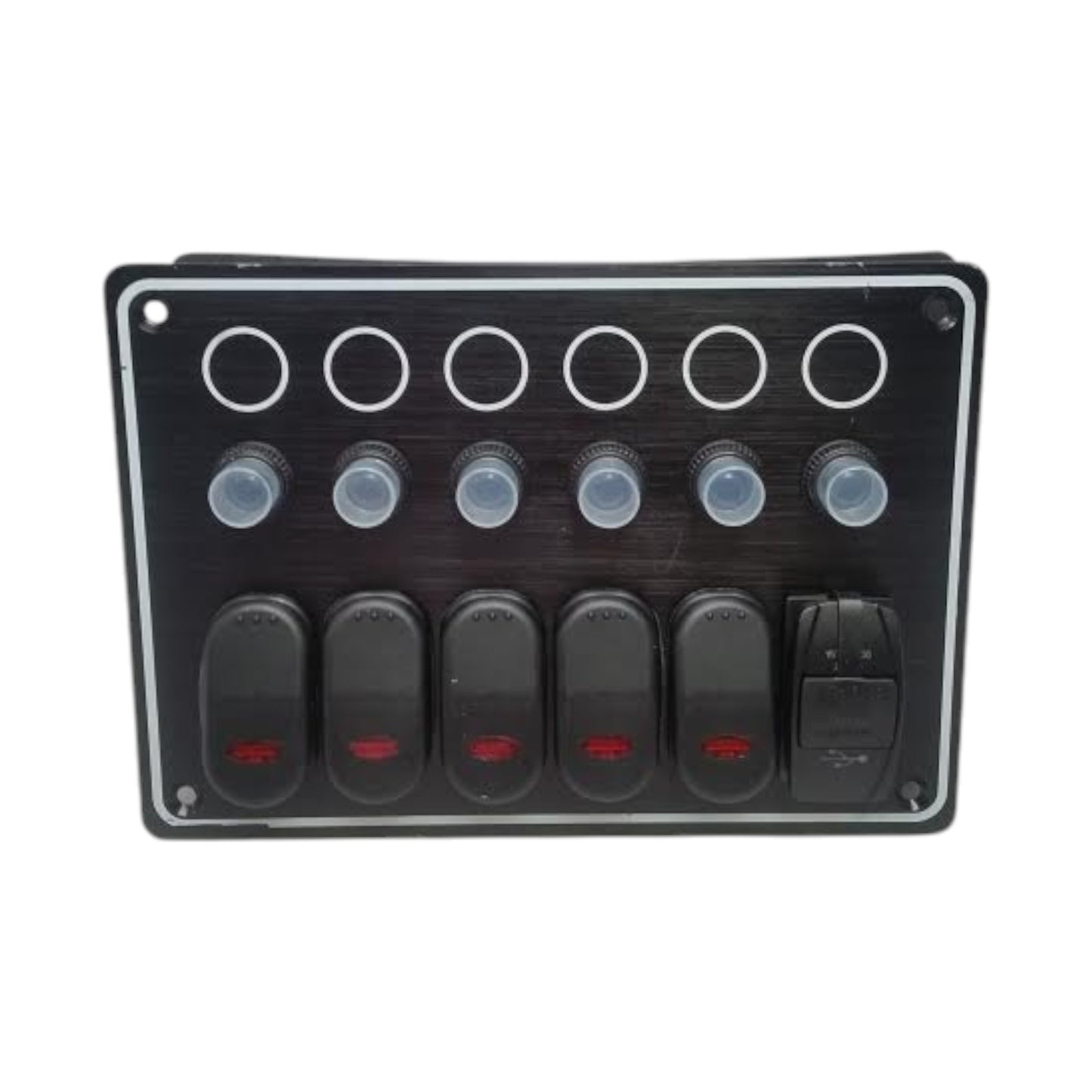 Pactrade Marine 6 Gang Waterproof Black Switch Panel With USB Charger 5x7.5"