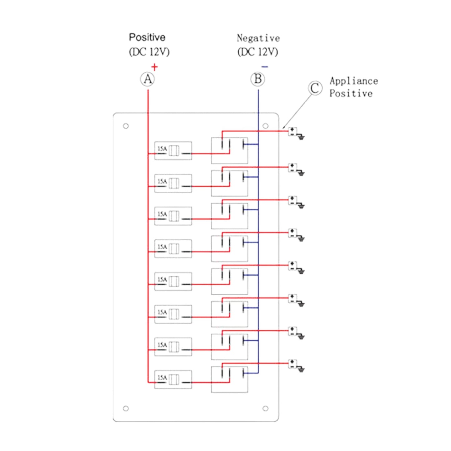 Pactrade Marine Boat 8 Gang Splash Proof Switch Panel Aluminum Plate 12V DC, 9.5" L x 4.5" W