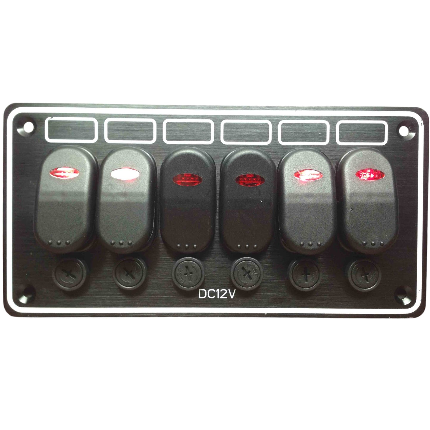 Pactrade Marine Boat 6 Gang Waterproof Horizontal Switch Panel Aluminum Plate 12VDC