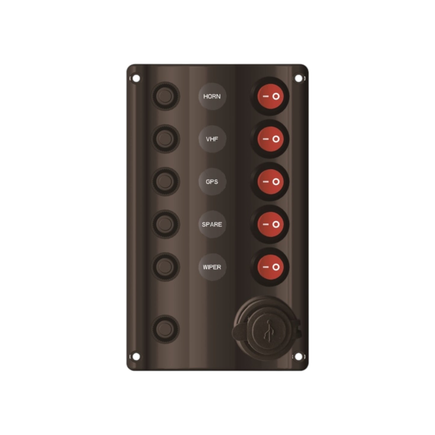 Pactrade Marine Black Switch Panel With USB Charger LED Indicator 7 X 3 3/4"