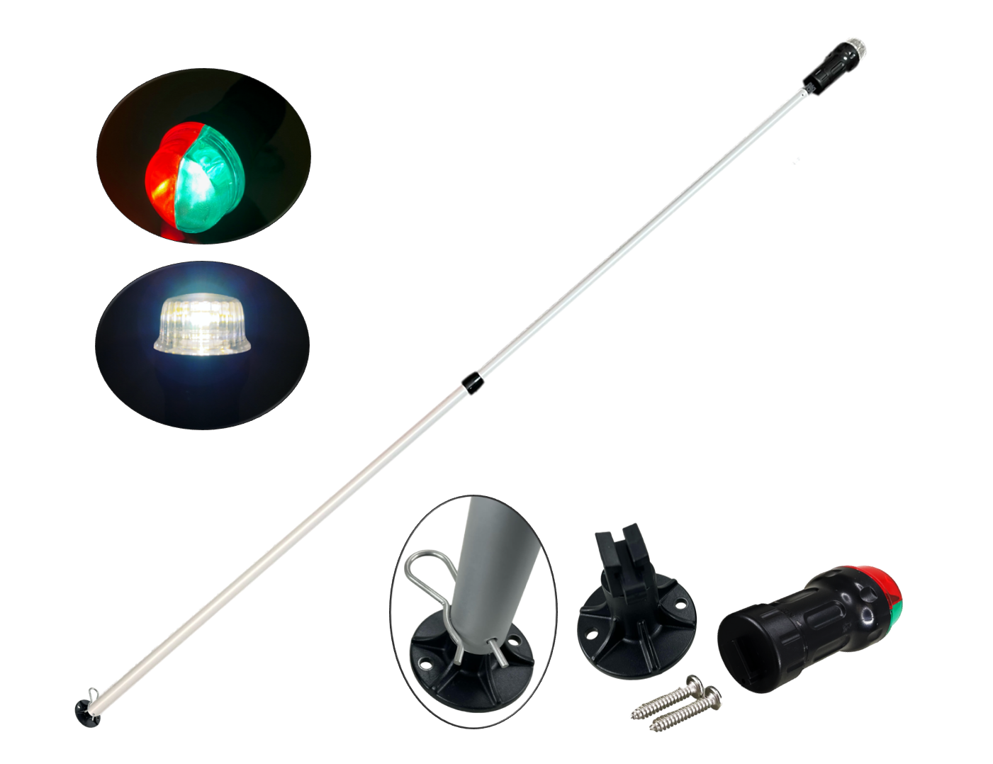 Pactrade Marine Combo Light and All-Round Light 1*0.5W LED*2/1NM Visibility 3*AAA Batteries Operated (NOT Included) IP67 Anodized Aluminum Tube (30"-52" Telescopic, Latch Base Mount)