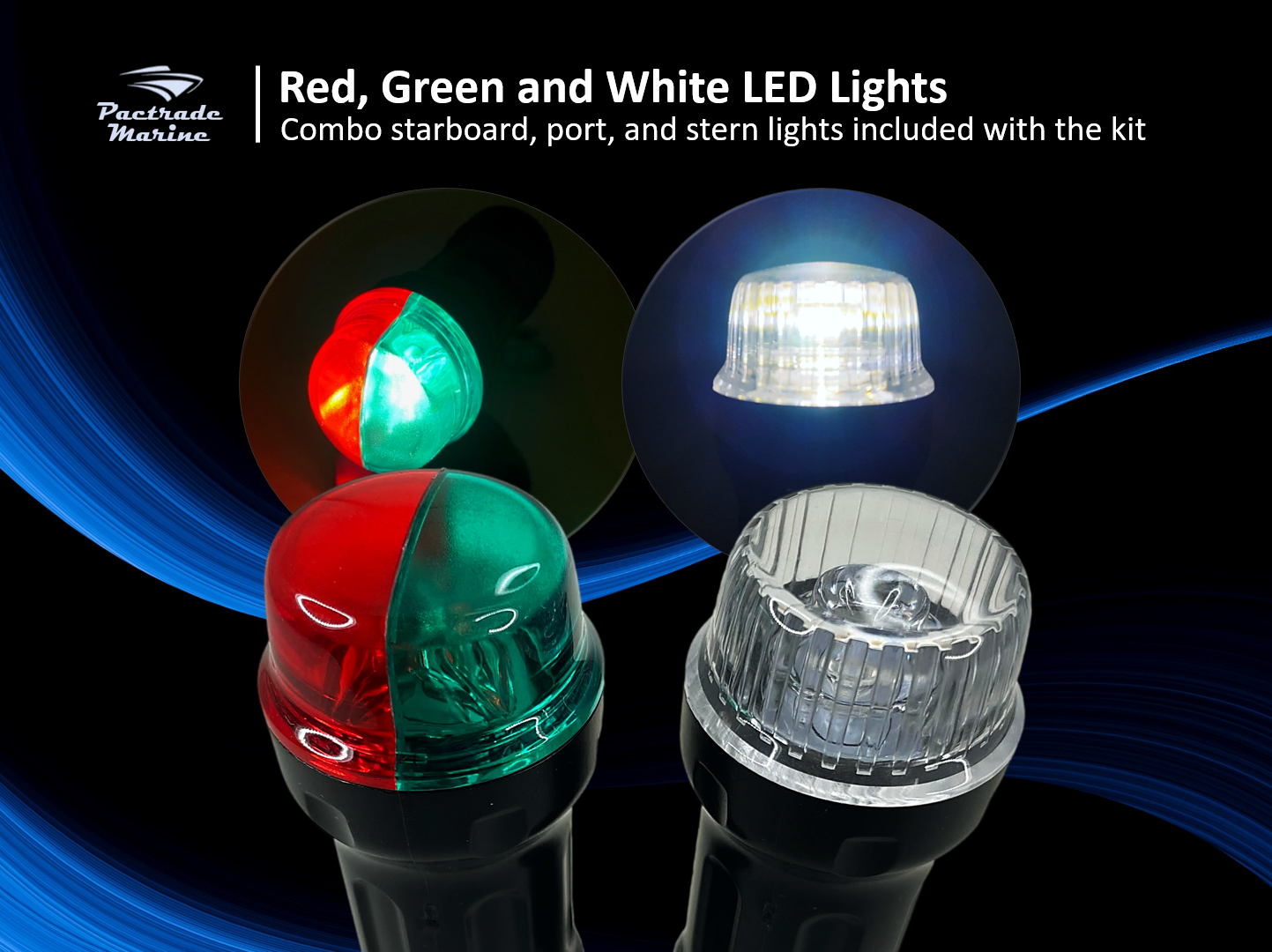 Pactrade Marine Combo Light and All-Round Light 1*0.5W LED*2/1NM Visibility 3*AAA Batteries Operated (NOT Included) IP67 Anodized Aluminum Tube (30"-52" Telescopic, Latch Base Mount)