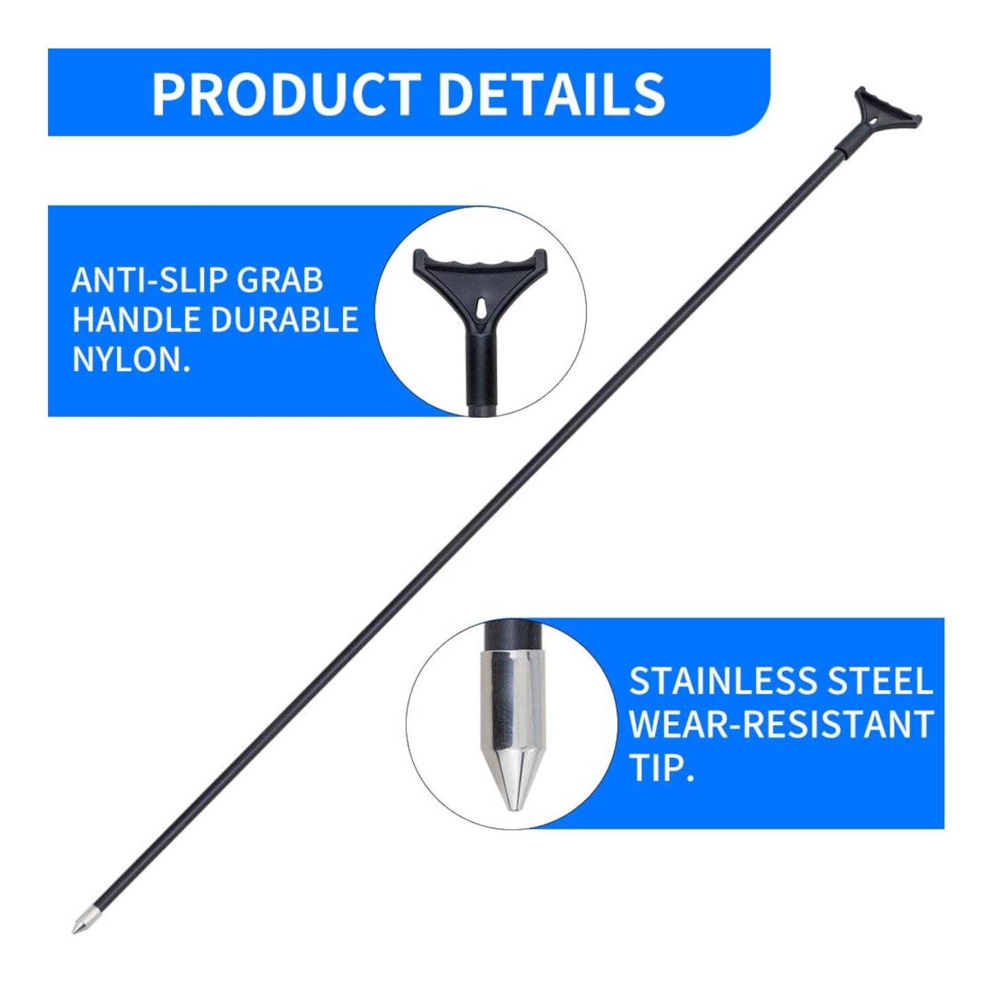 Pactrade Marine Push Pole for Boat - 7-Foot Heavy-Duty Steel Tip - Anchor Pole for Boat ing Kayaking Angling - Stand Assist, Stealth, Precision - Kayak Accessories