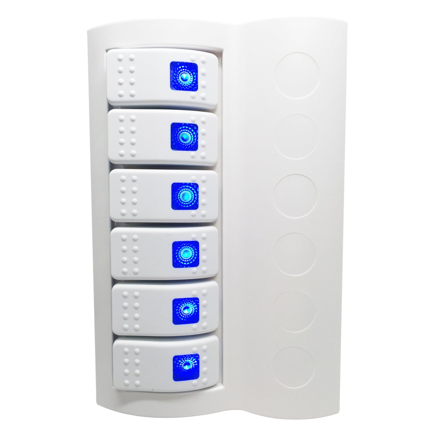 Pactrade Marine Boat Waterproof White Switch Panel Circuit Breaker 6 Gang Blue LED Rocker
