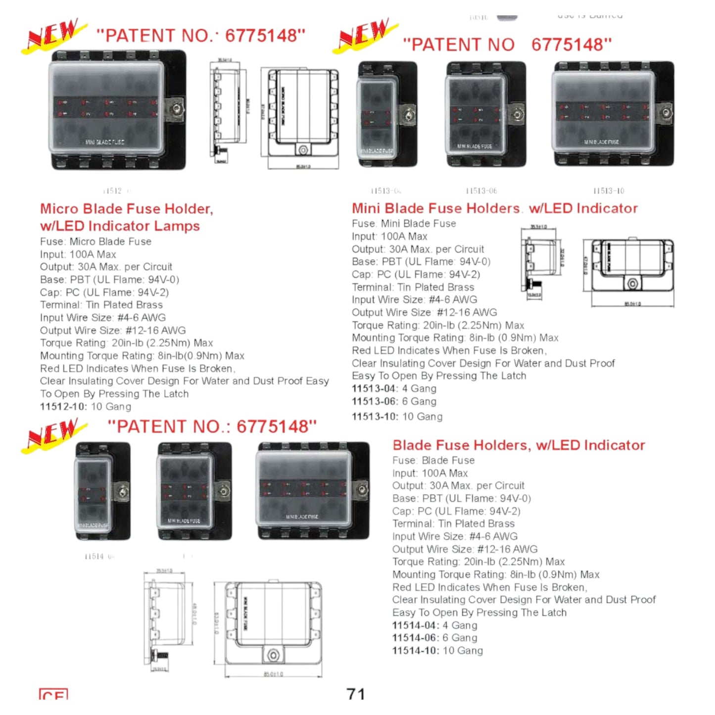 Pactrade Marine Mini Blade Fuse Block Holder LED Indicator Marine Boat 10 Gang US Patent 6775148