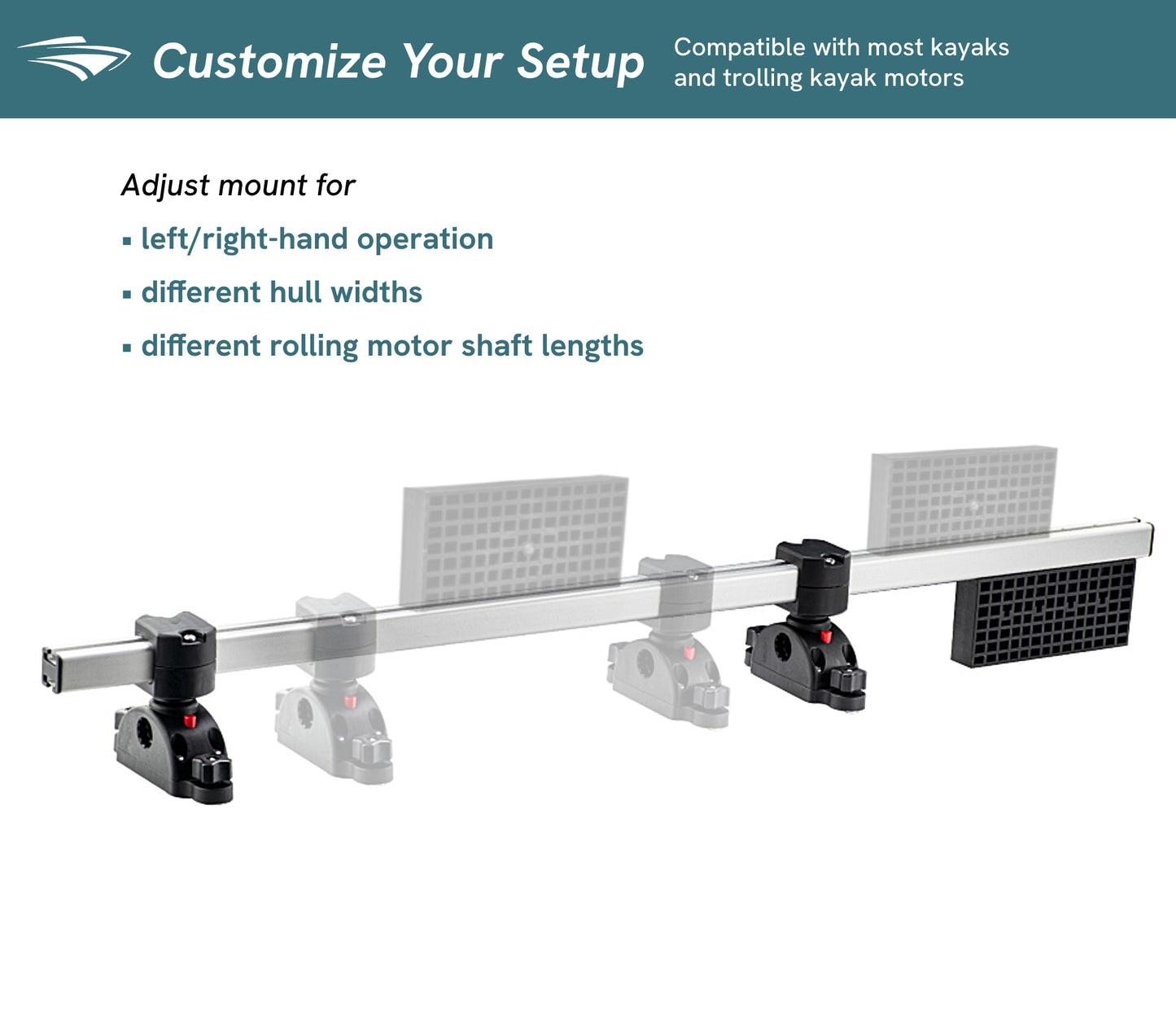 Pactrade Marine Trolling Motor Mount for Kayak & Canoe - Adjustable Transom Kayak Motor Mount Kit Bracket (Modular Direct/Track Mount) | Plus Multi-Use Support for Fishing Accessories