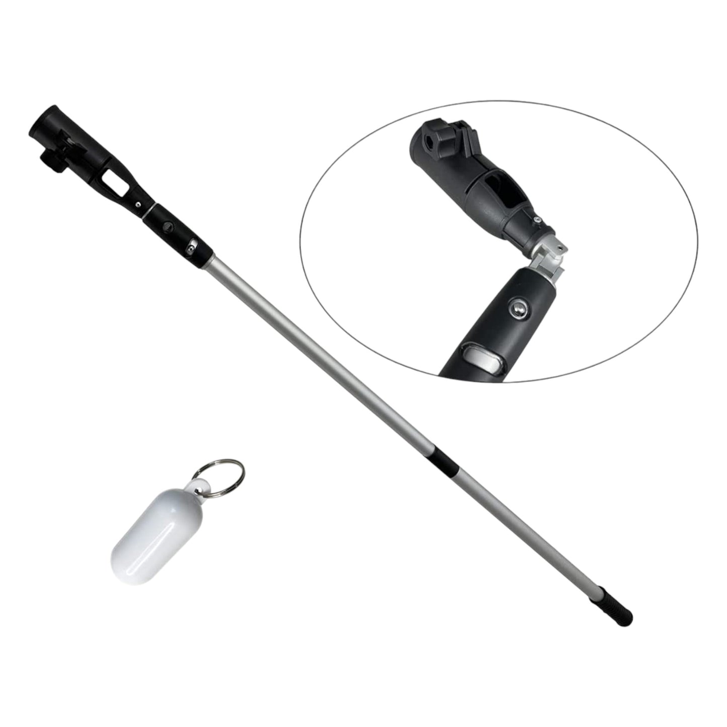 Pactrade Marine Boat Trolling Motor Telescopic Outboard Engine Extension Rubber Handle Anti-Slipping Grip PP Polypropylene Anodized Aluminum 35"-54" Snap Adjustable Top Screw Black Angled Twist-Lock