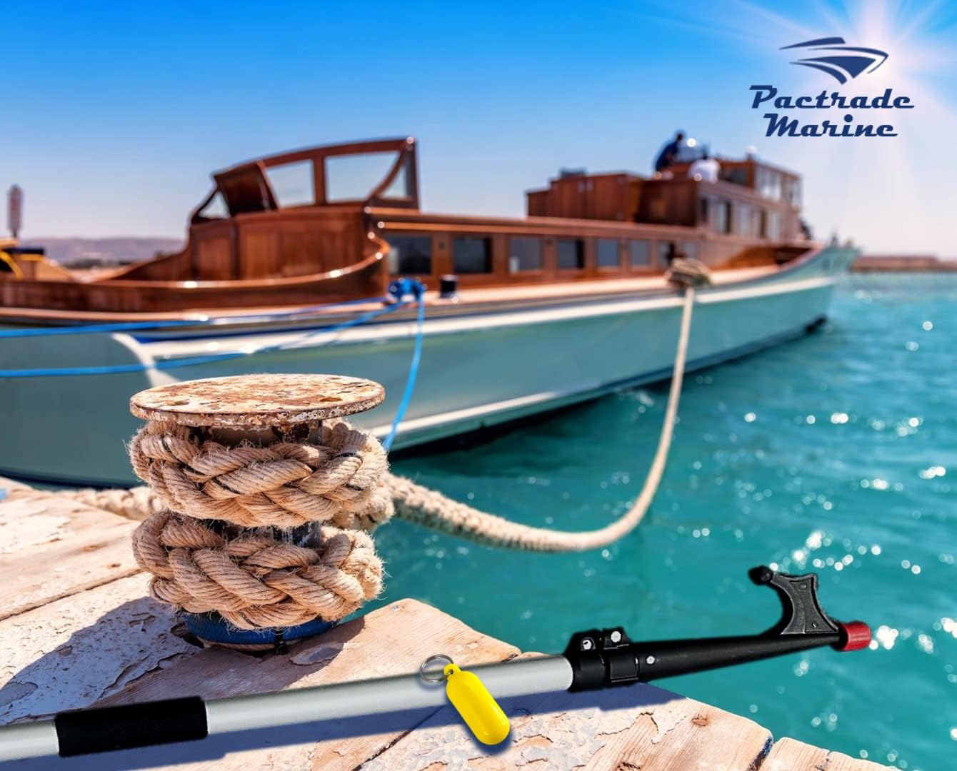 Pactrade Marine Anodized Aluminum Telescopic Kayak Boat Hook Dock Docking Extend Sections Adjustable Extendable Length Plastic PC Red Tip Non-Slip Black Locking Vinyl Mechanism Ring Handles 47-82”