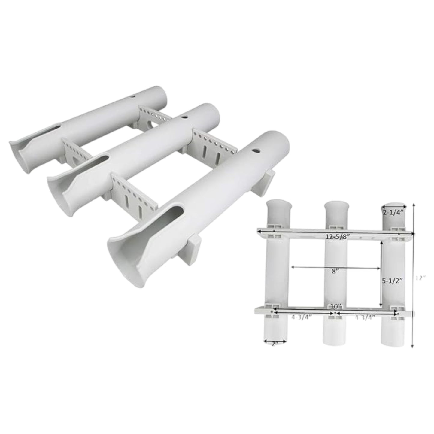 Pactrade Marine Boat UV Stabilized Plastic Fishing Rod Holder Three Tube, White