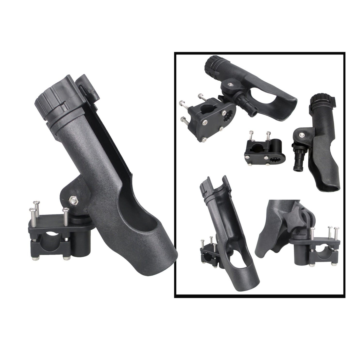 Pactrade Marine Boat Pontoon Fishing Rod Holder 1 1/4' Square 7/8'' - 1'' Round Rail Tube Mount Adjustable
