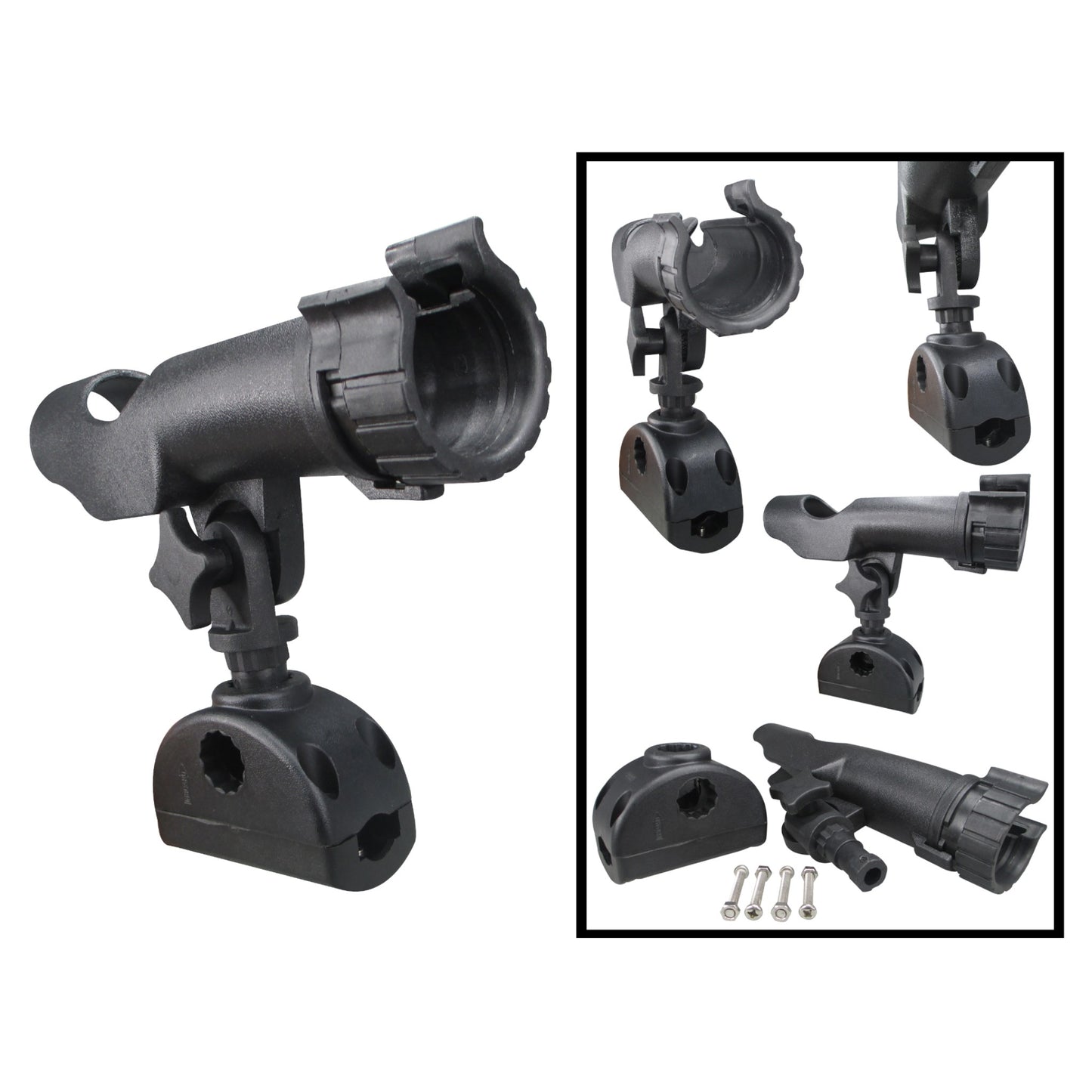 Pactrade Marine Boat Mount Adjustable Fishing Rod Holder 7/8'' - 1'' Round Rail Tube 180 Degree