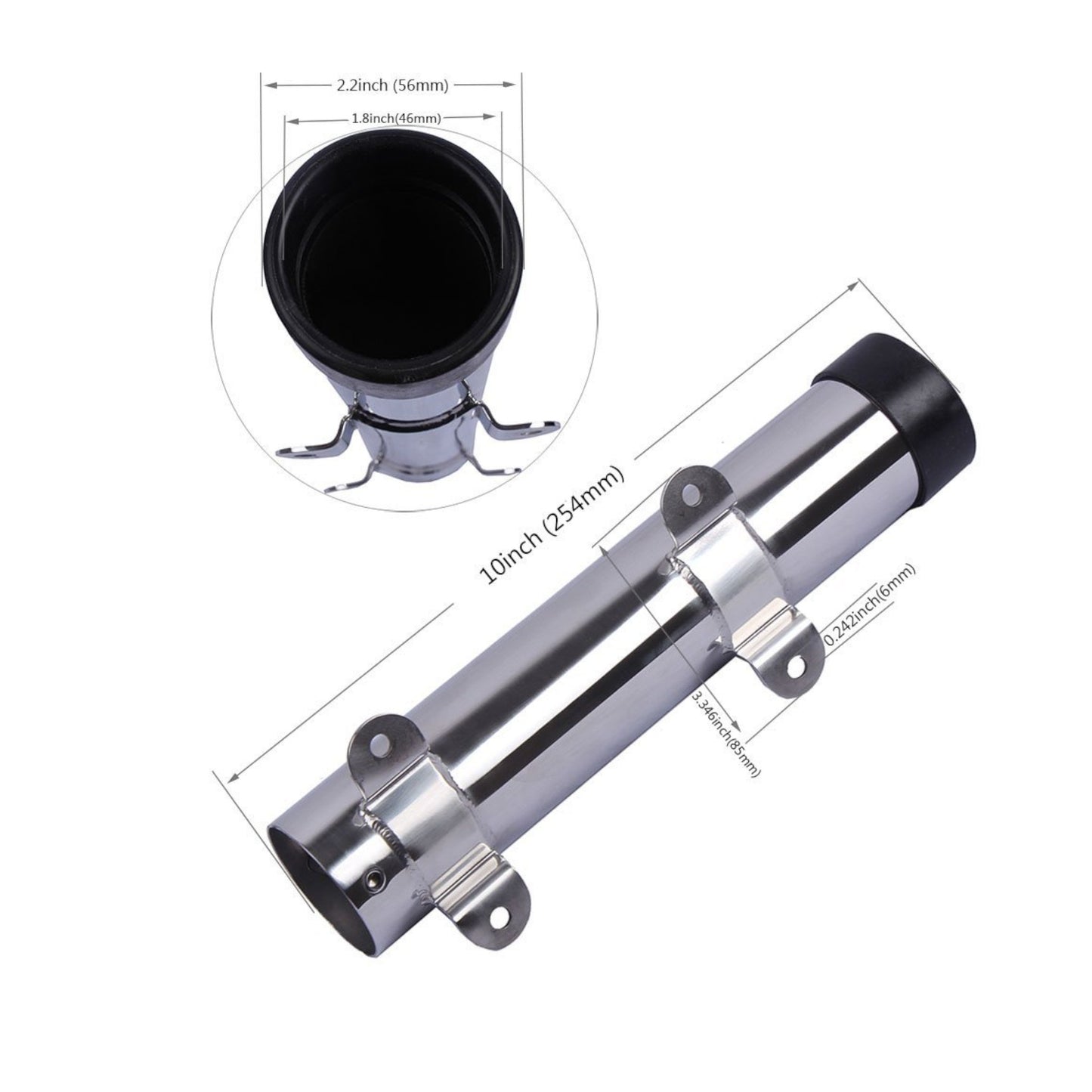 Pactrade Marine Side Mount Stainless Steel 304 Fishing Rod Holder with PVC Liner - Pressed Flange Mount for Marine Boat Yacht 10 Inch Tube