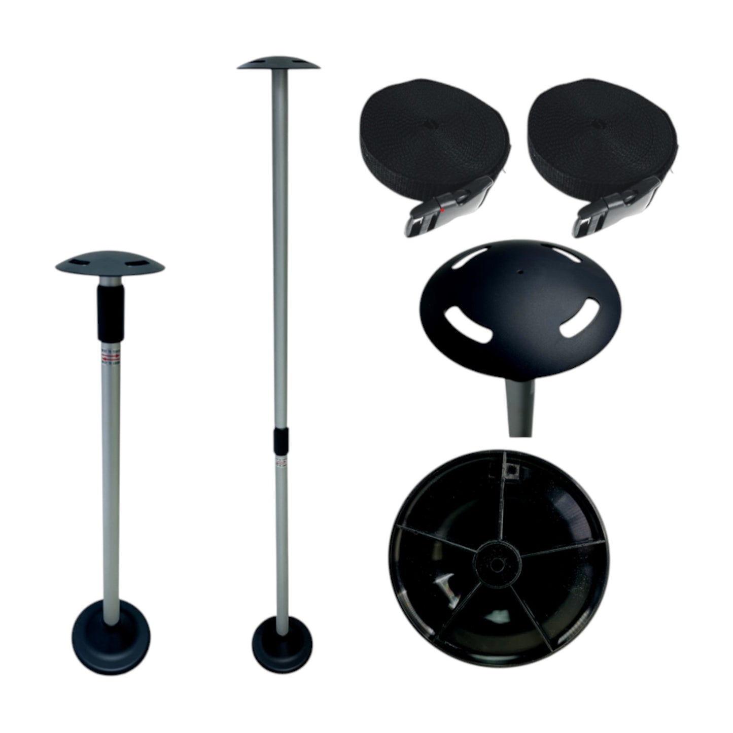 Pactrade Marine Boat Pontoon Cover Support Pole Adjustable Telescopic Anodized Aluminum Mushroom Top 1-1/4" Diameter Tube / Injected PP Tall Short Round Base (26-48") (With Webbing Straps)