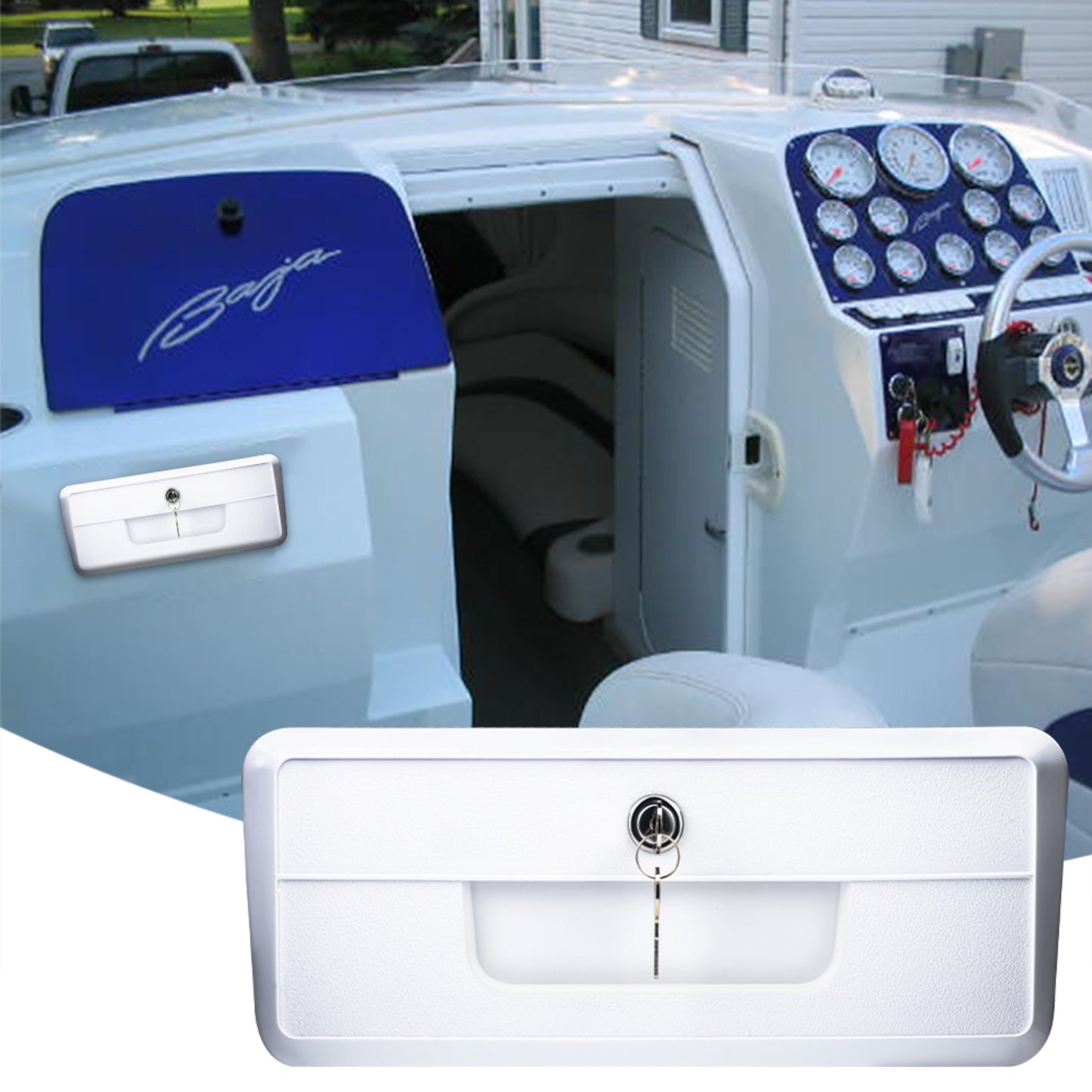 Pactrade Marine Boat Pontoon Yacht Storage Compartment Durable Standard Lightweight Lockable ABS Locking Plastic Glove Box White Spacious with Keys
