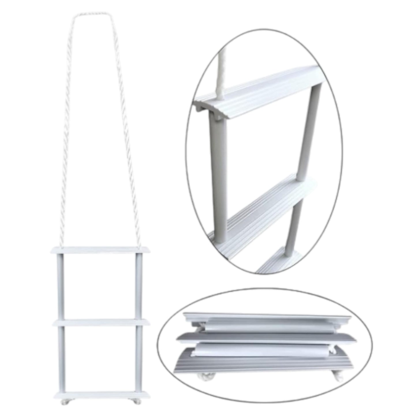 Pactrade Marine Inflatable Boat Kayak 3-Step White Folding PE Rope PVC Ladder for Emergency