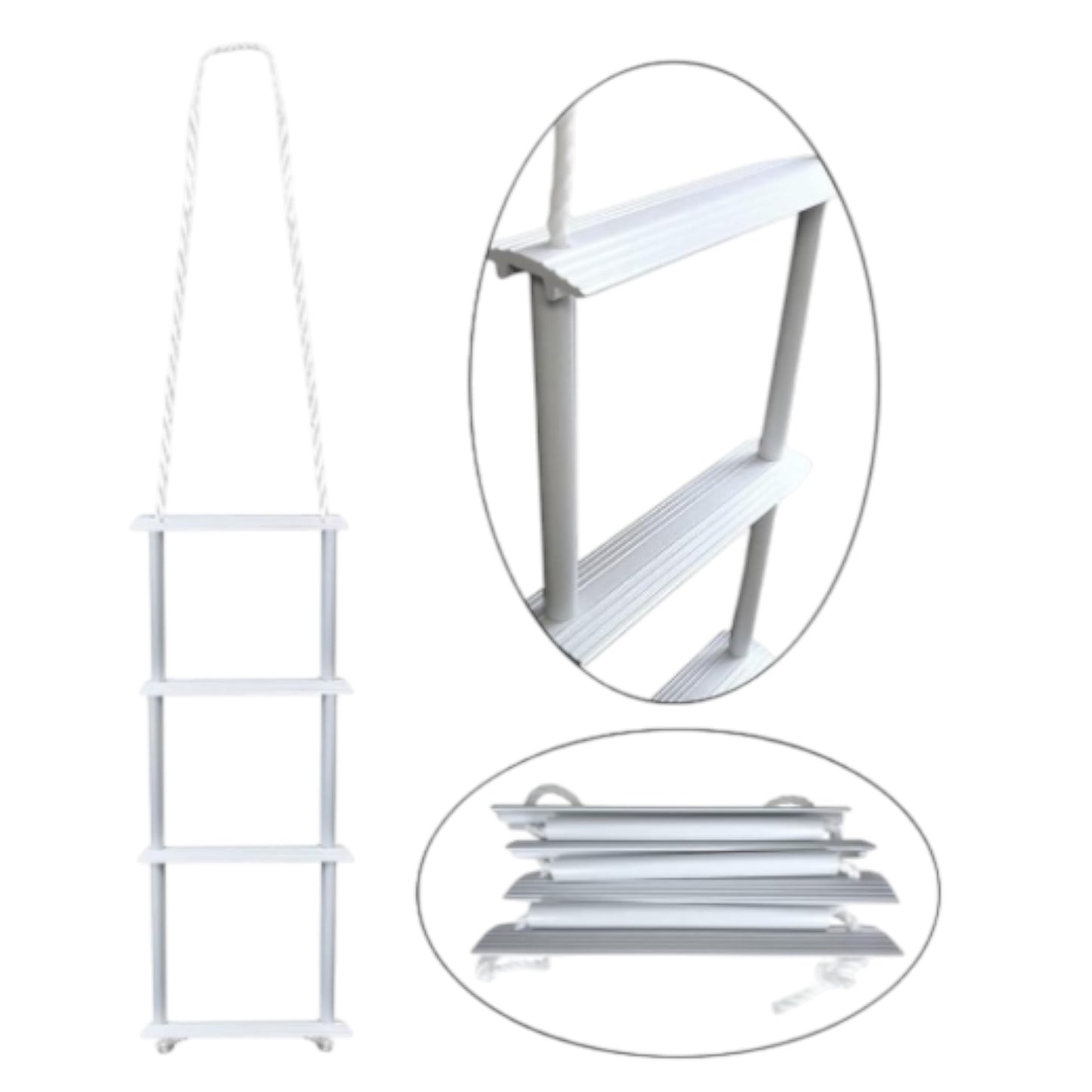 Pactrade Marine Inflatable Boat Kayak 4-Step White Folding PE Rope PVC Ladder for Emergency