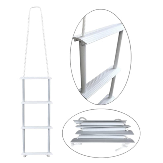 Pactrade Marine Inflatable Boat Kayak 4-Step White Folding PE Rope PVC Ladder for Emergency