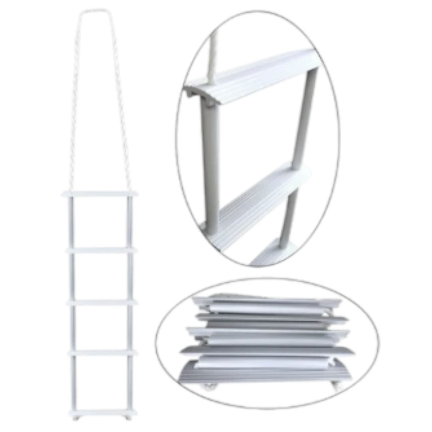 Pactrade Marine Inflatable Boat Kayak 5-Step White Folding PE Rope PVC Ladder for Emergency