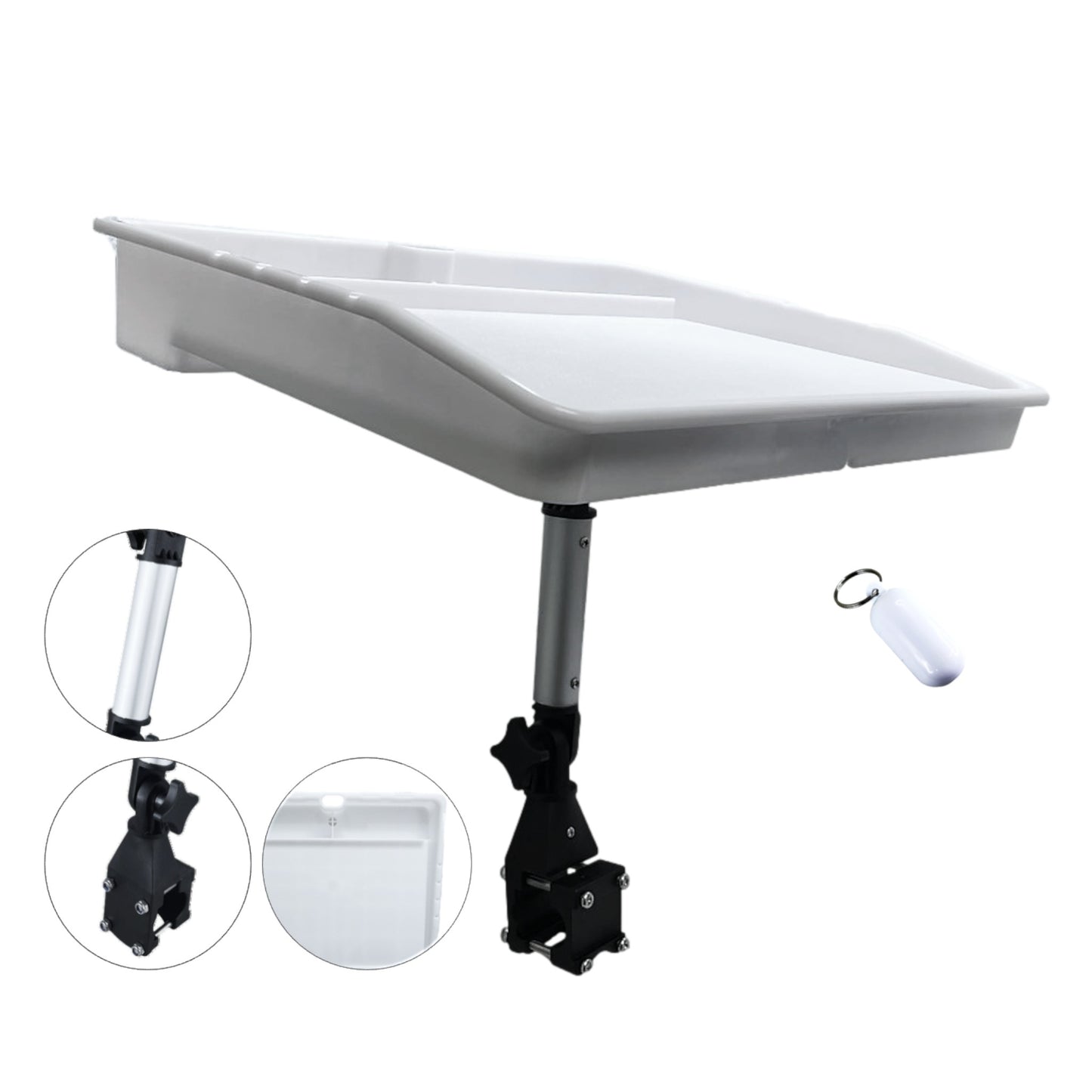 Pactrade Marine Fishing Fillet Table Cutting Board Rail White Bait Knives Pliers Storage Compartment Drain Hole UV Stabilized (Rail Mount with Adjustable Angled Leg)