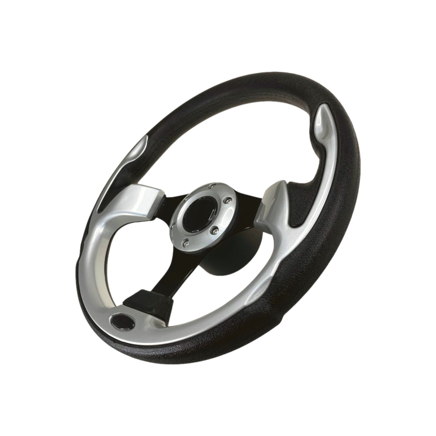 Pactrade Marine Boat Pontoon Non-Magnetic Steering Wheel Aluminum Frame Polyurethane (PU) Sleeves 3 Spokes 12-1/2" Diameter Aluminum Hub with 3/4" Tapered Bore (Silver, Black Spokes)
