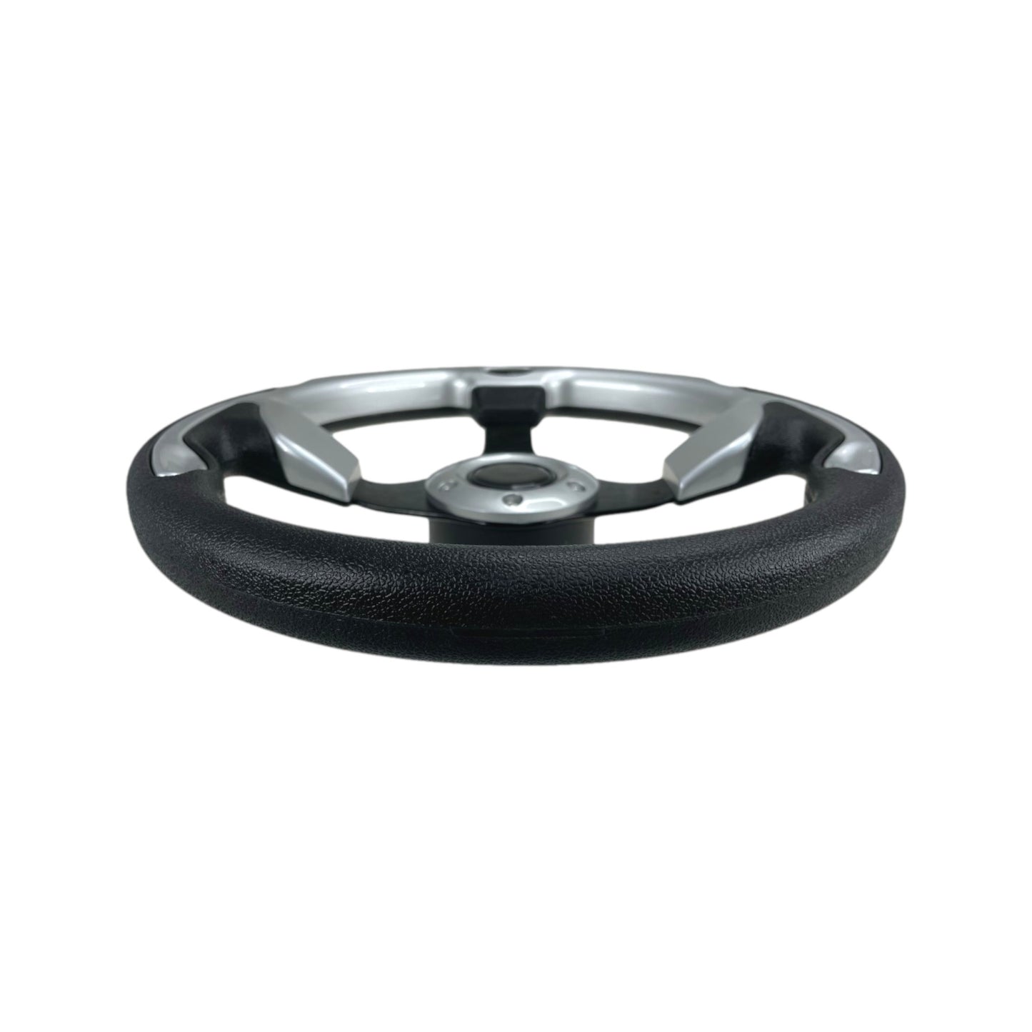 Pactrade Marine Boat Pontoon Non-Magnetic Steering Wheel Aluminum Frame Polyurethane (PU) Sleeves 3 Spokes 12-1/2" Diameter Aluminum Hub with 3/4" Tapered Bore (Silver, Black Spokes)