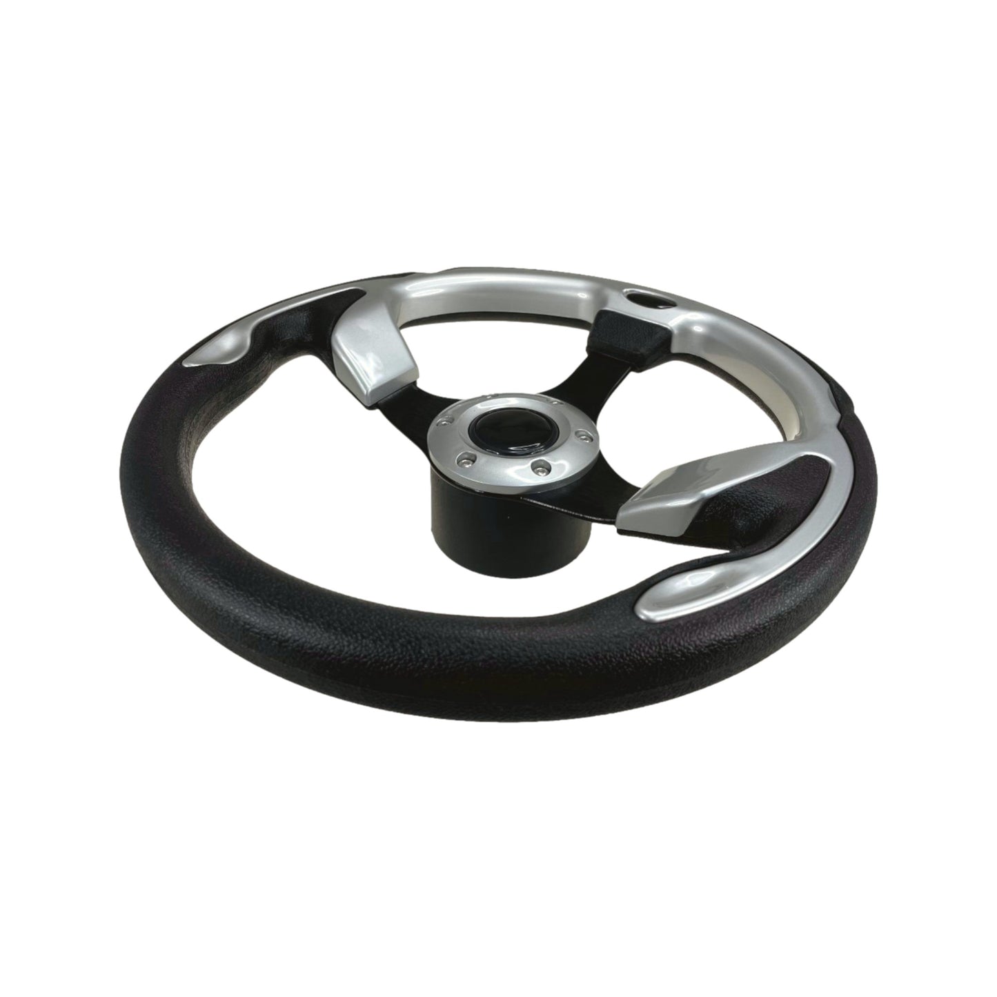 Pactrade Marine Boat Pontoon Non-Magnetic Steering Wheel Aluminum Frame Polyurethane (PU) Sleeves 3 Spokes 12-1/2" Diameter Aluminum Hub with 3/4" Tapered Bore (Silver, Black Spokes)
